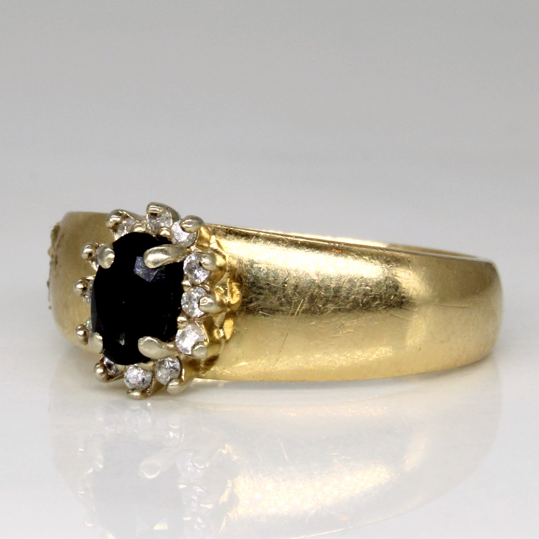 Wide Band Sapphire & Diamond Halo Ring | 0.53ct, 0.07ctw | SZ 9 |