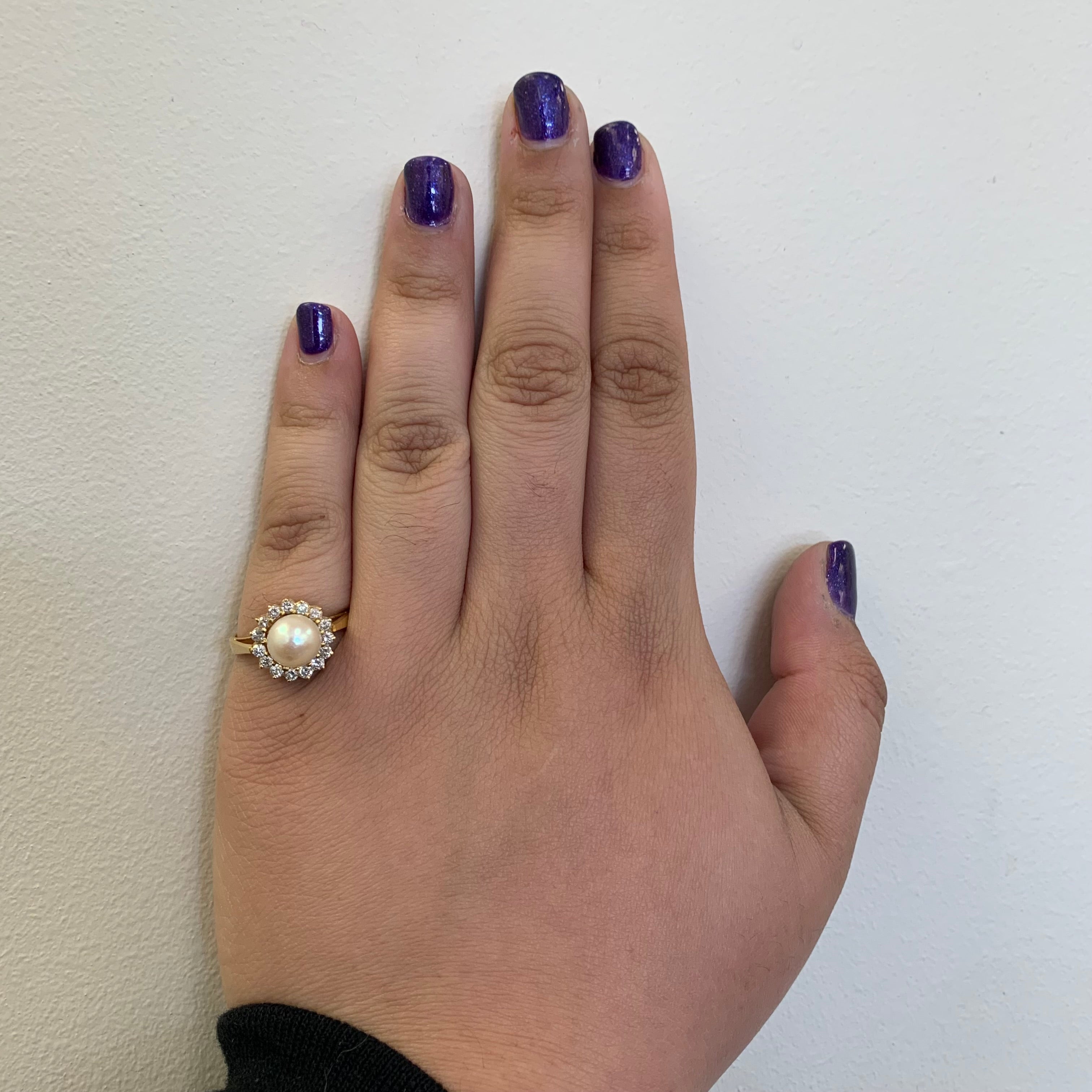 Bague halo perles et diamants | 3,35 ct, 0,41 ct au total | Taille 7 |