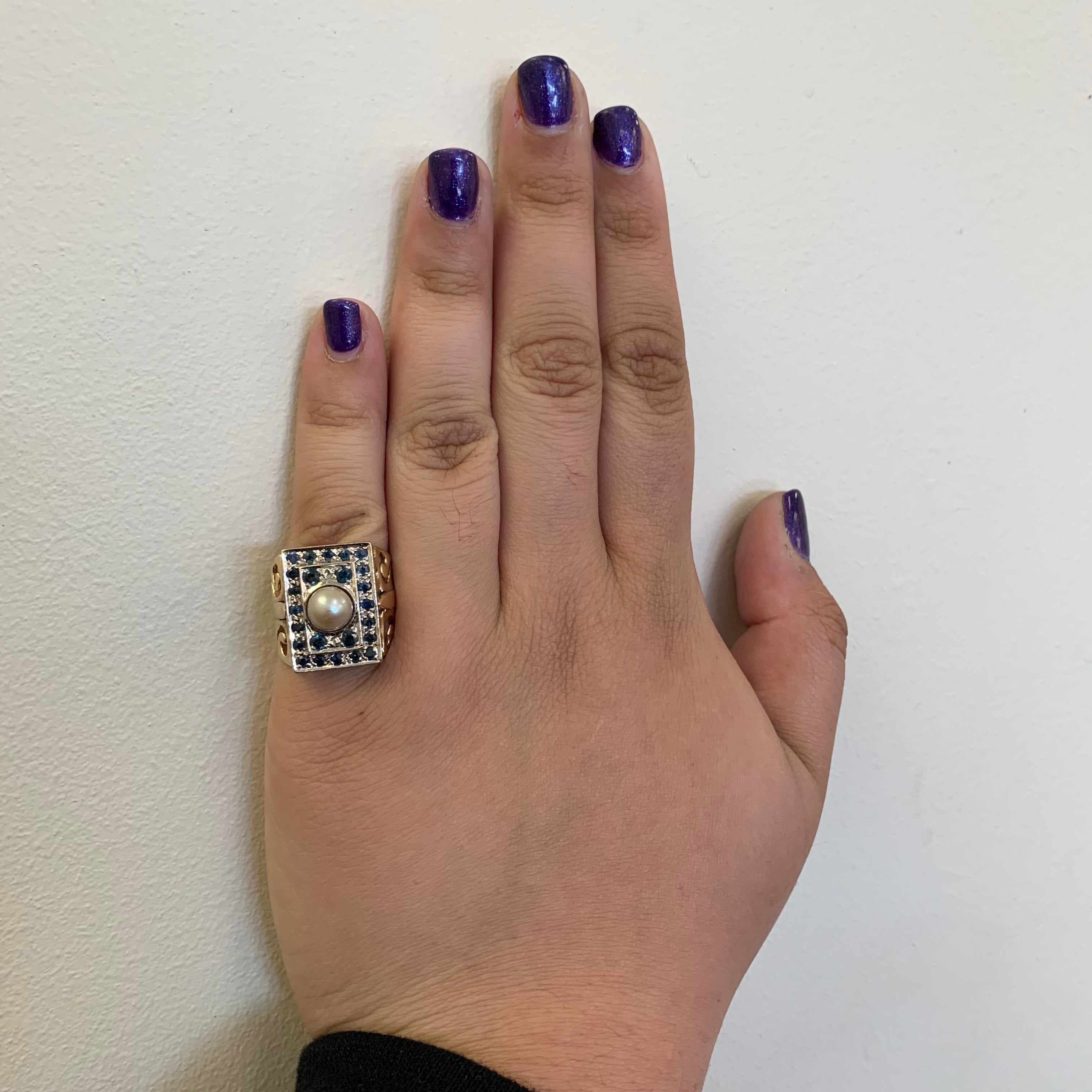 Bague perle et saphir | 2,20 ct, 0,75 ct au total | Taille 7 |