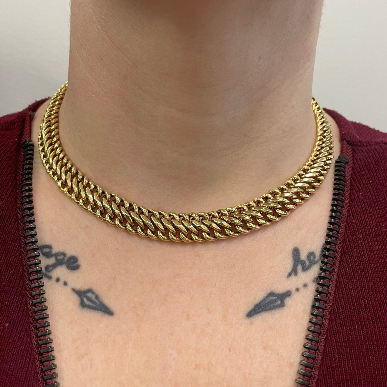 14k Yellow Gold Parallel Chain Choker | 15" |