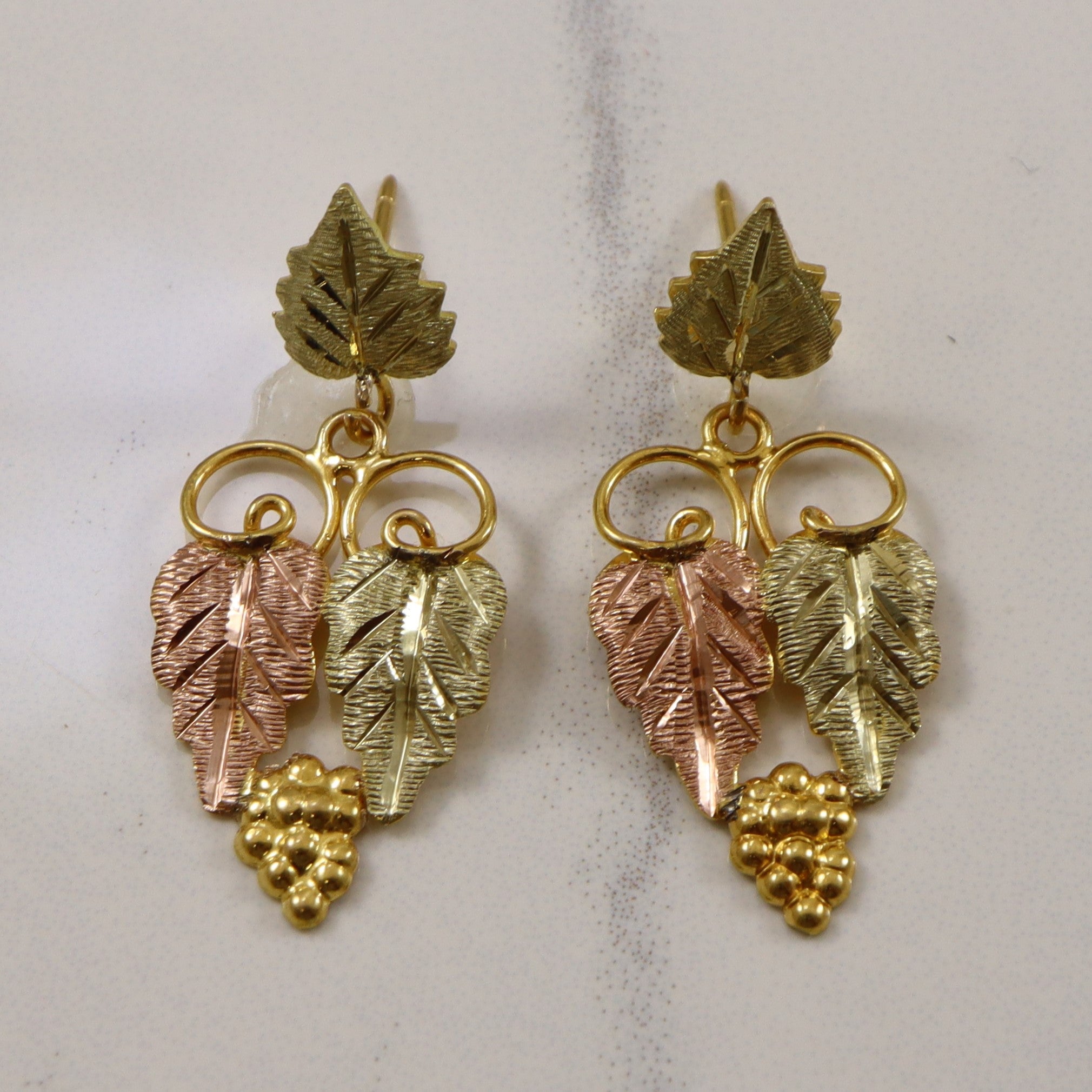 Multi Gold Grape Leaf Drop Earrings