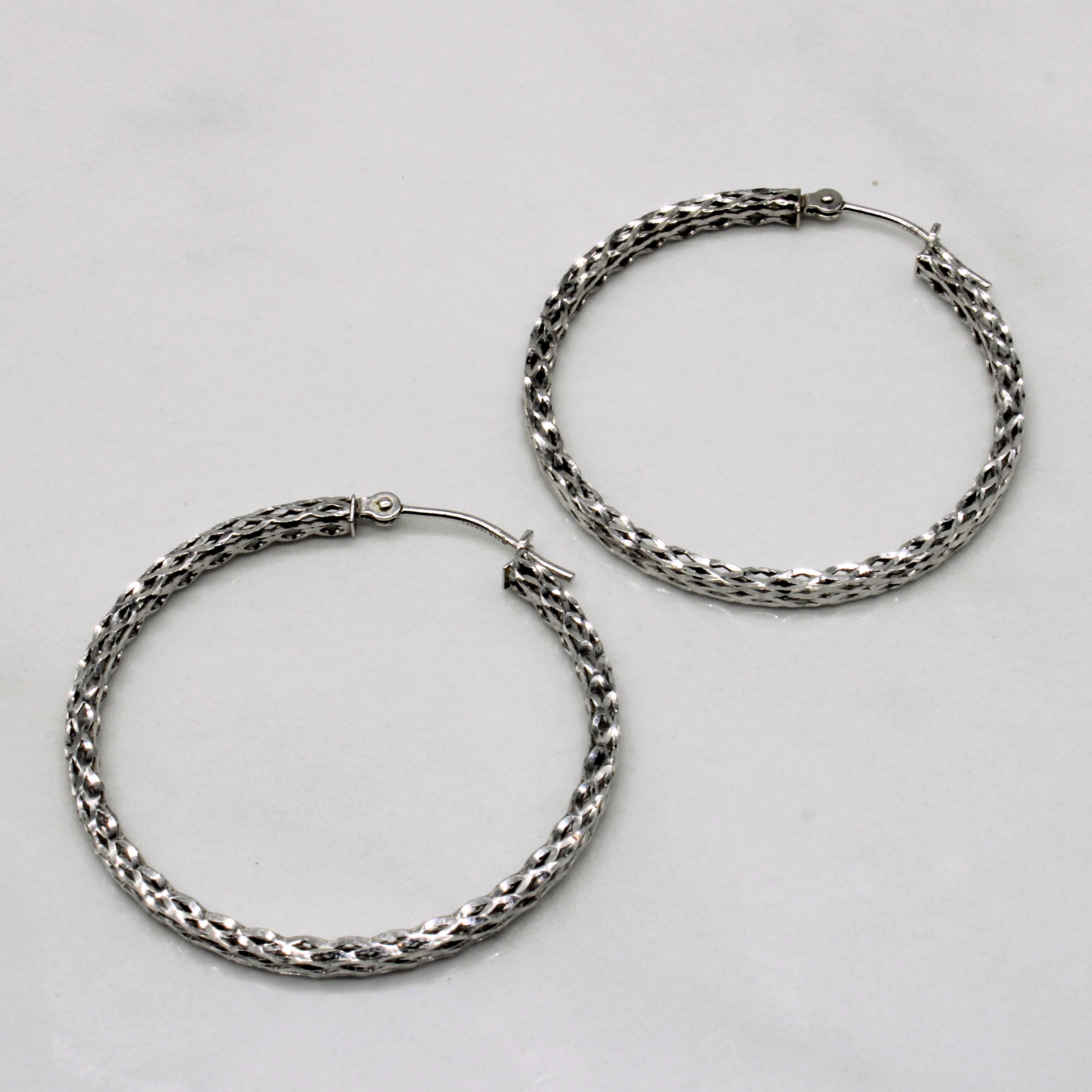 White Gold Woven Hoop Earrings |