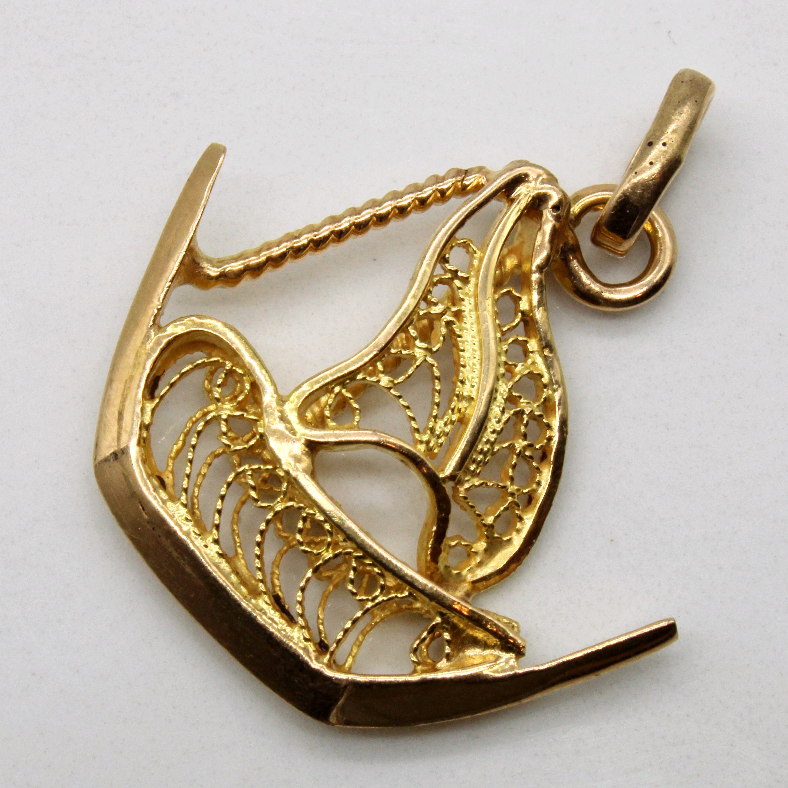 18k Yellow Gold Filigree Ship Pendant |