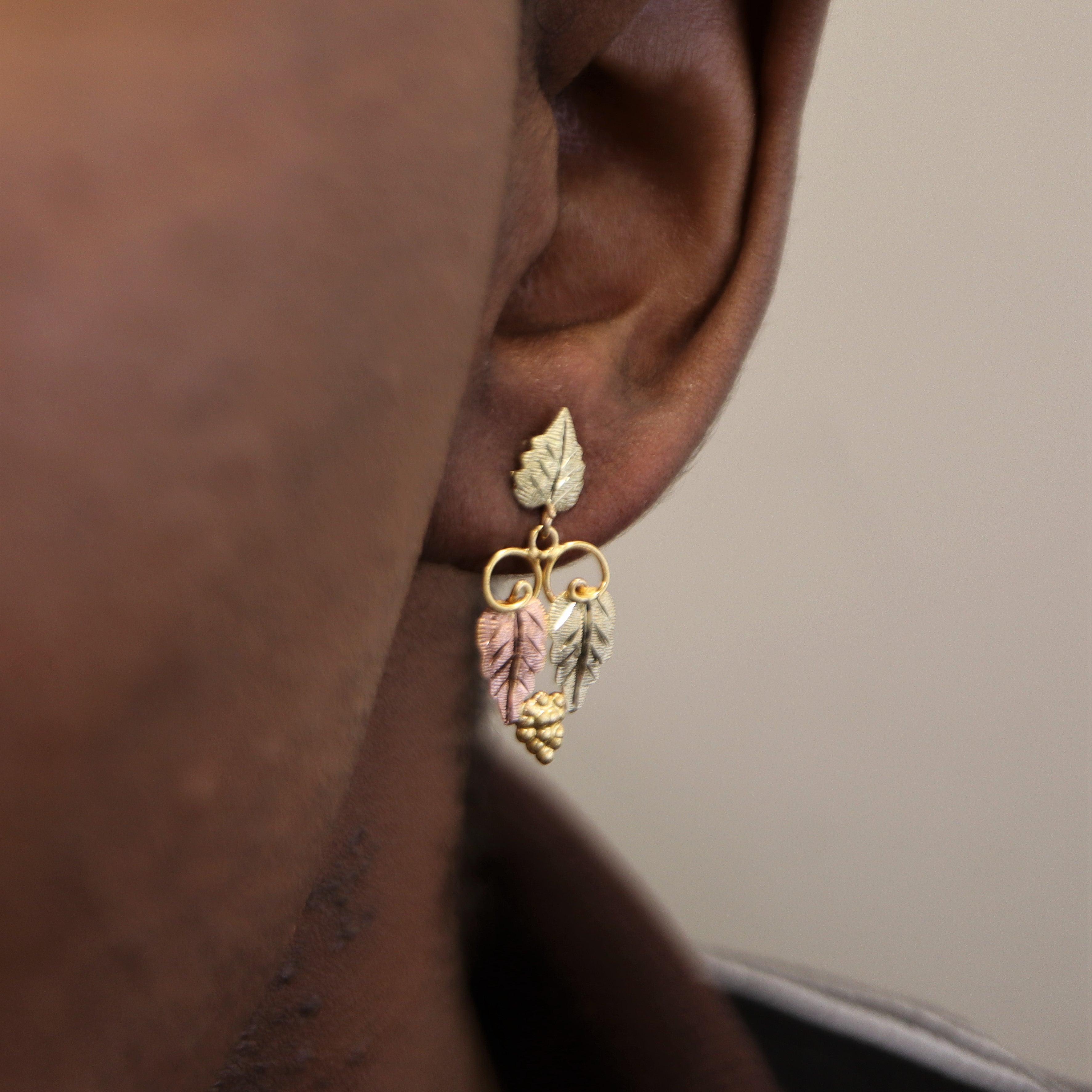 Multi Gold Grape Leaf Drop Earrings |