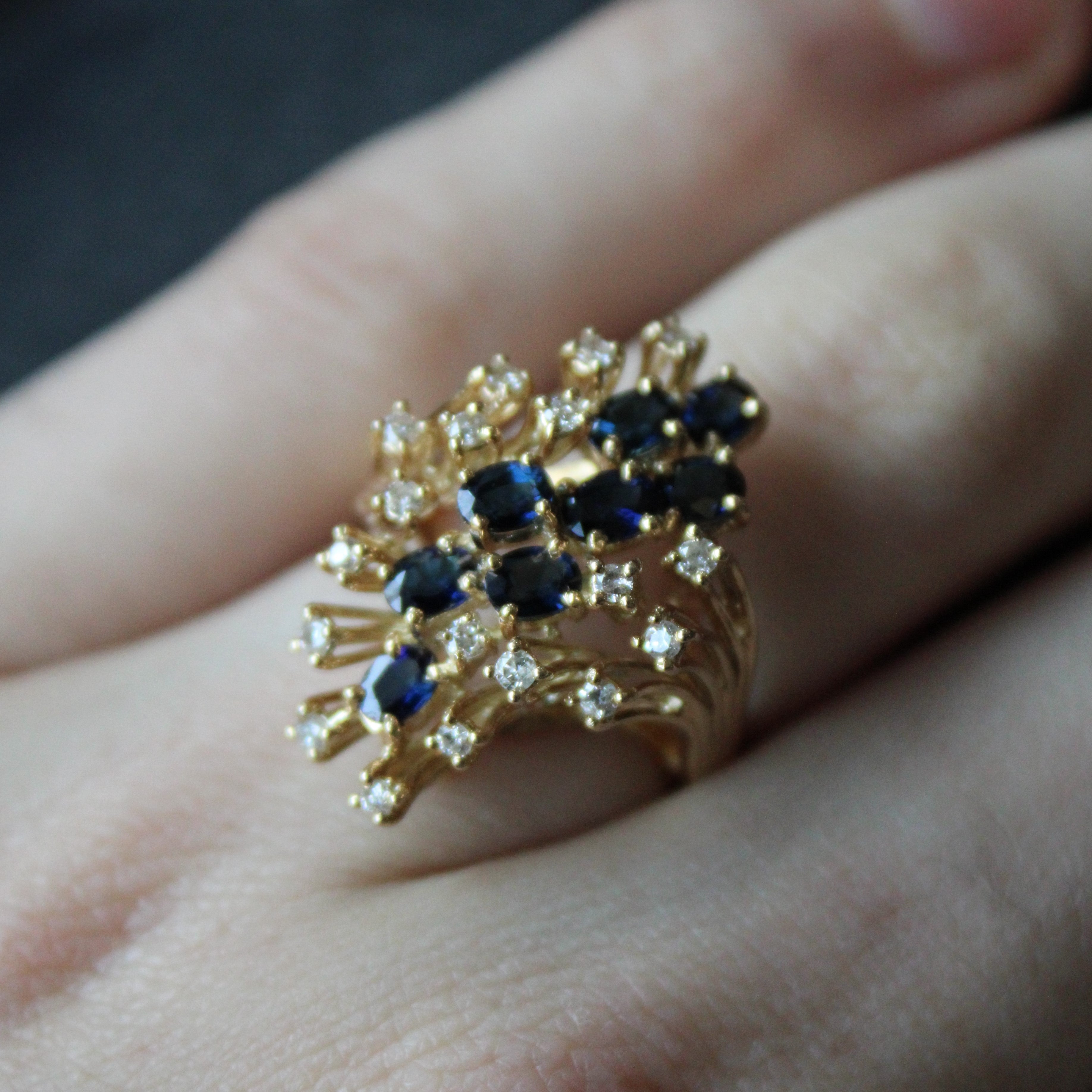 Cascading Sapphire & Diamond Cocktail Ring | 1.71ctw, 0.36ctw | SZ 7.25 |