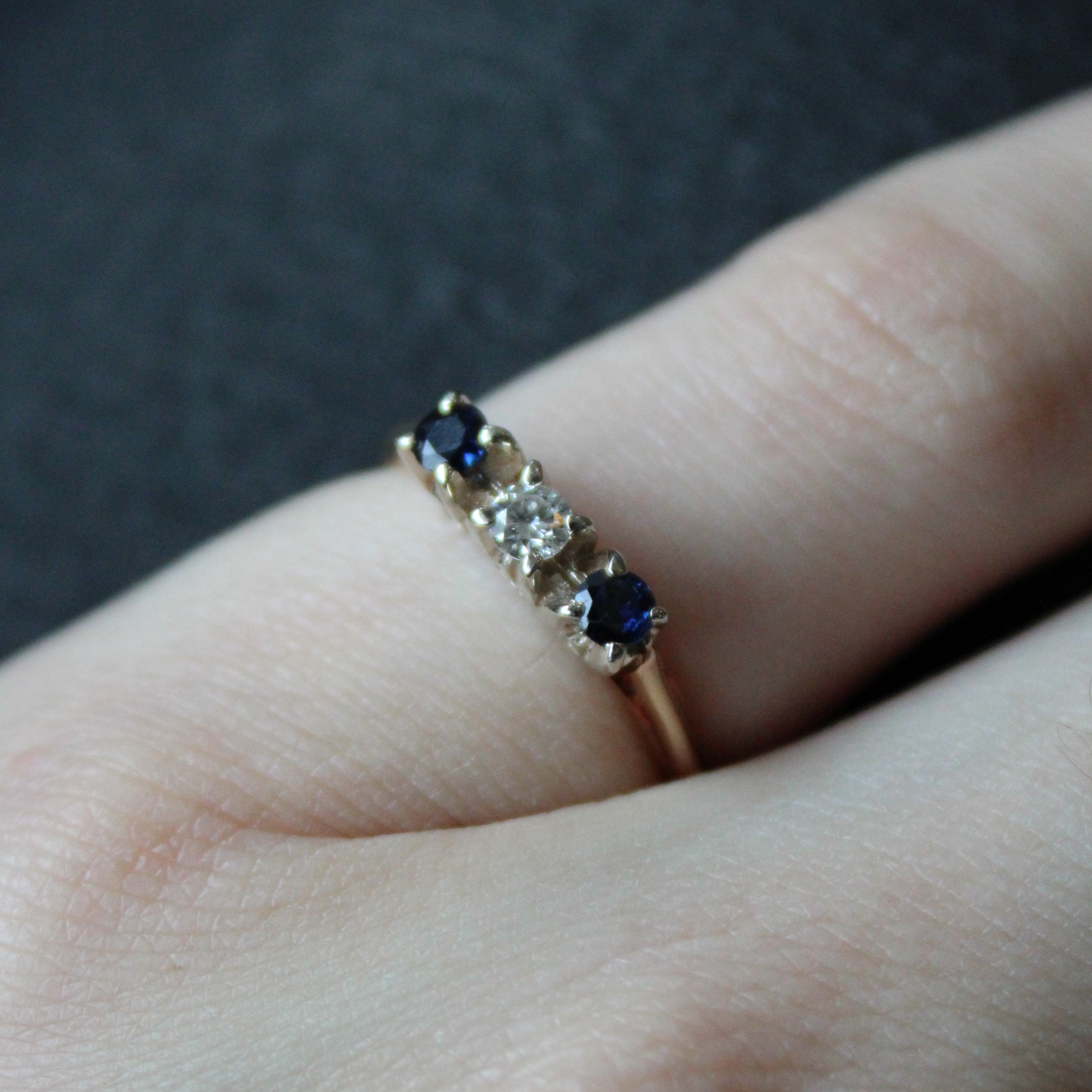 Three Stone Sapphire & Diamond Ring | 0.20ctw, 0.10ct | SZ 6 |