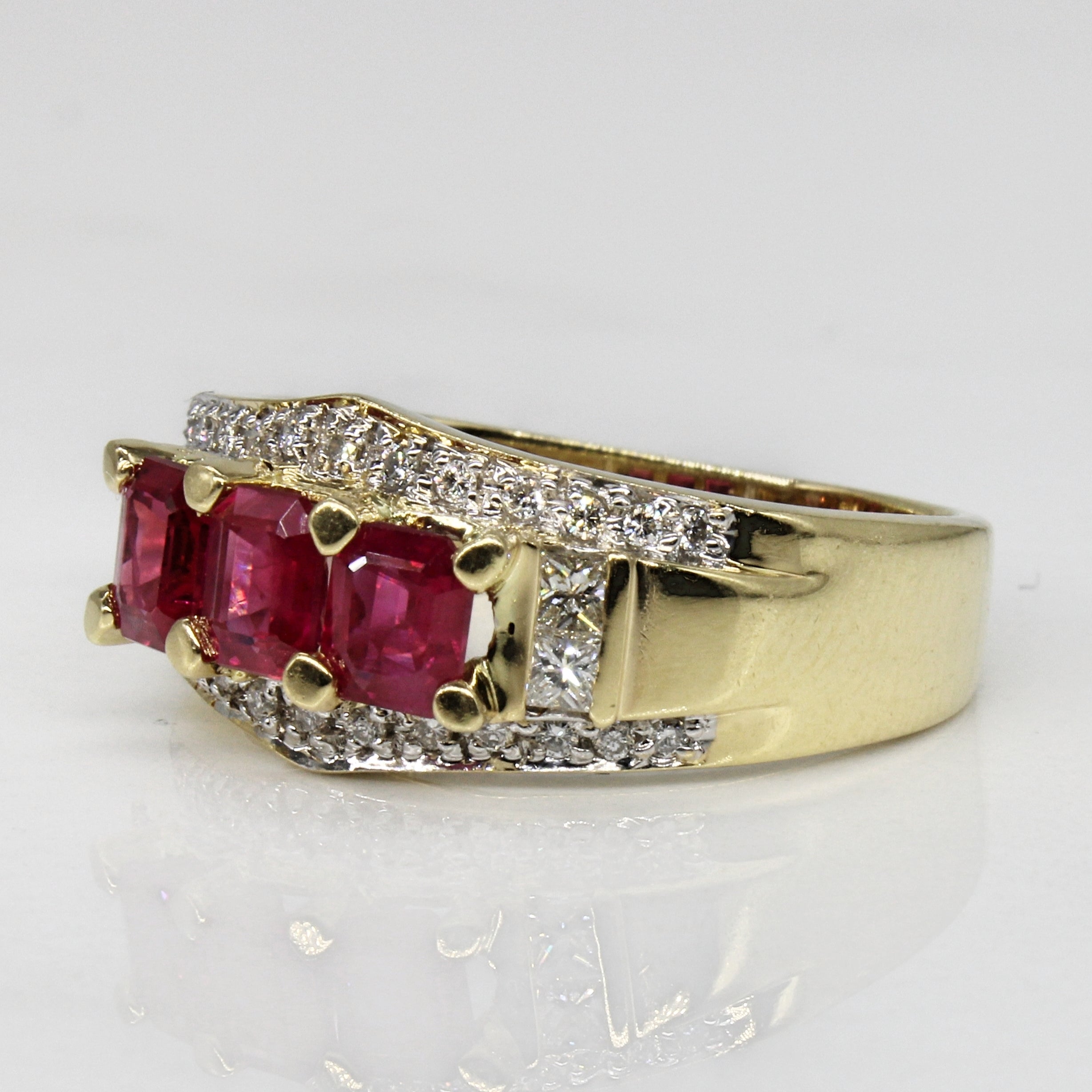 Synthetic Ruby & Diamond Ring | 1.50ctw, 0.25ctw | SZ 10.5 |