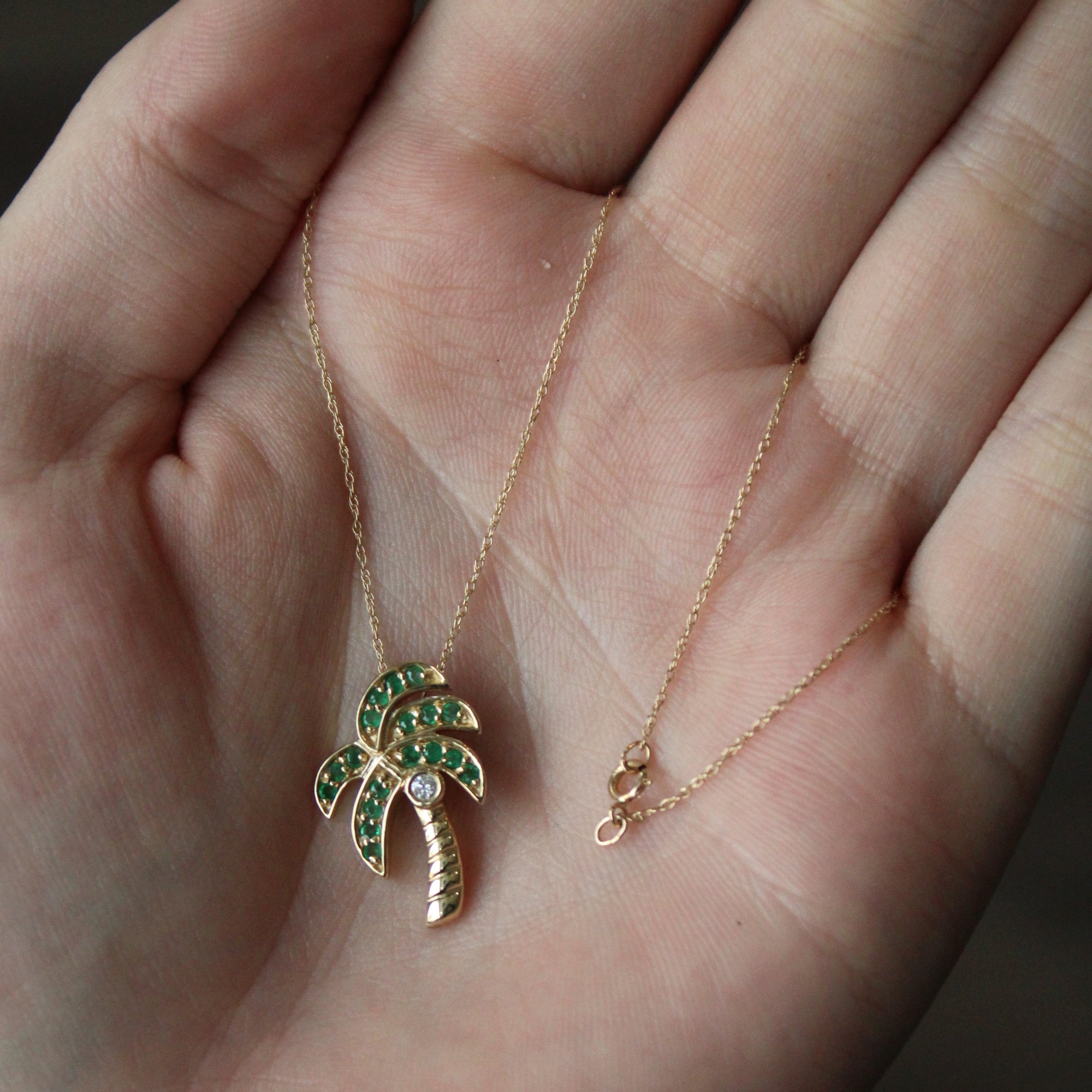 Emerald Palm Tree Necklace | 0.27ctw, 0.03ct | 18