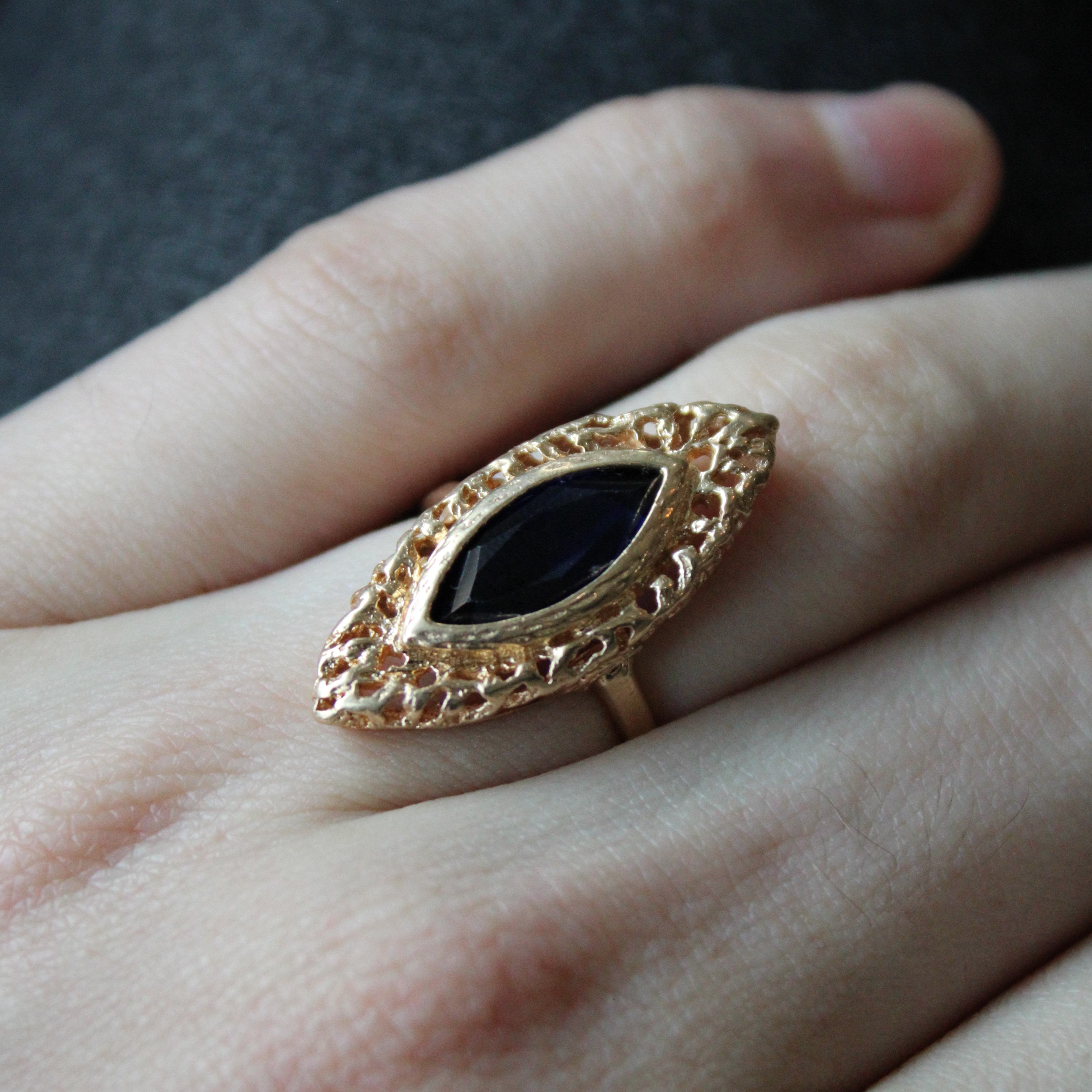 Synthetic Sapphire Navette Ring | 2.75ct | SZ 7 |