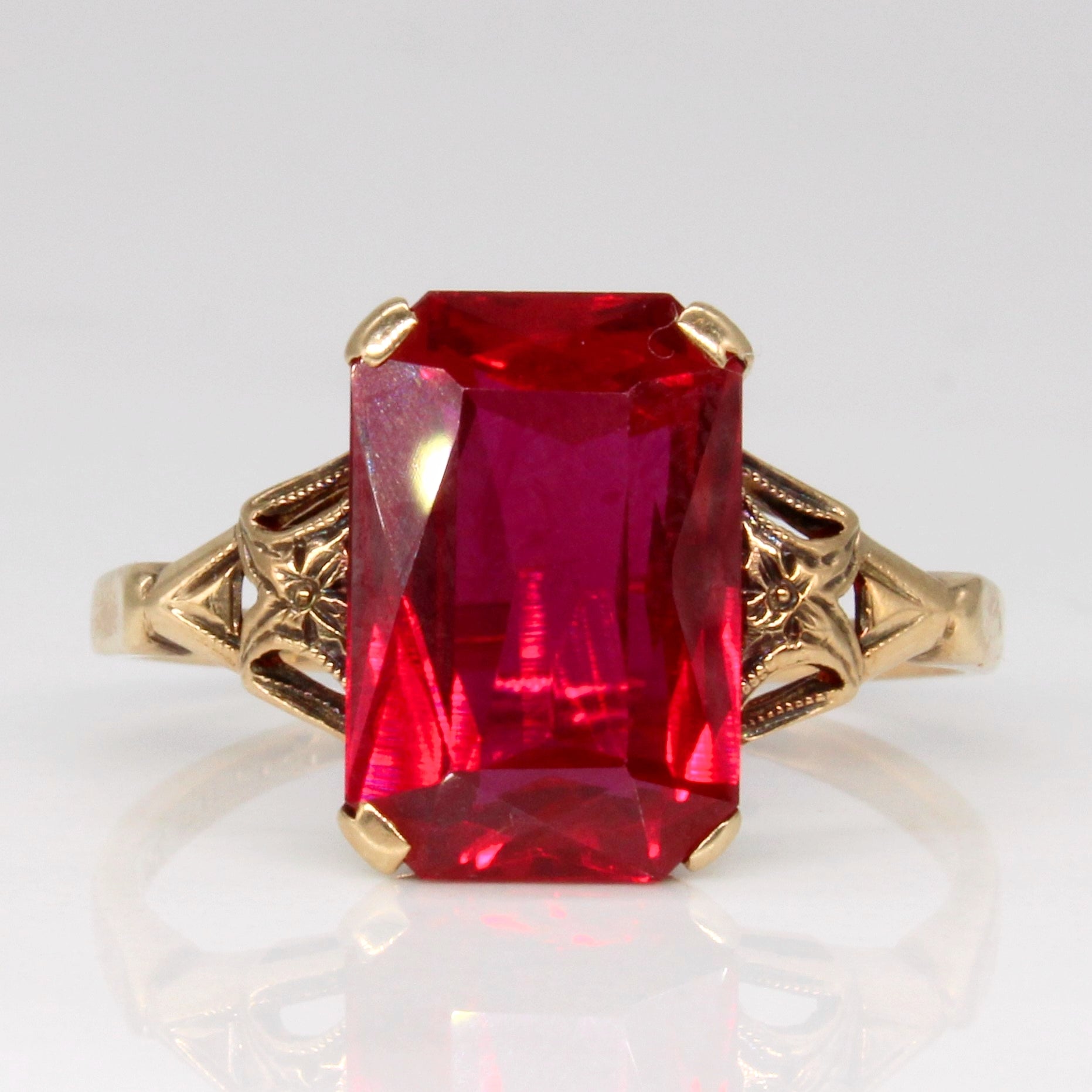 1960's Synthetic Ruby Cocktail Ring | 4.60ct | SZ 7 |