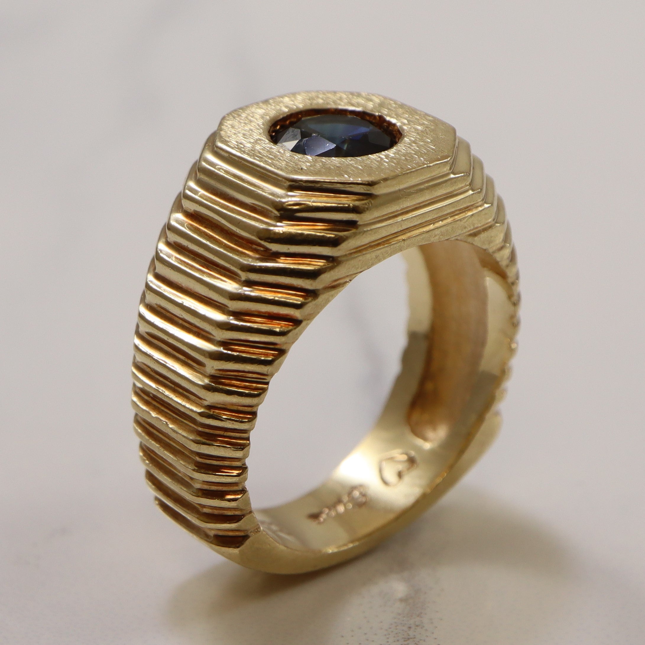 Bezel Set Blue Sapphire Textured Ring | 1.50ct | SZ 8 |
