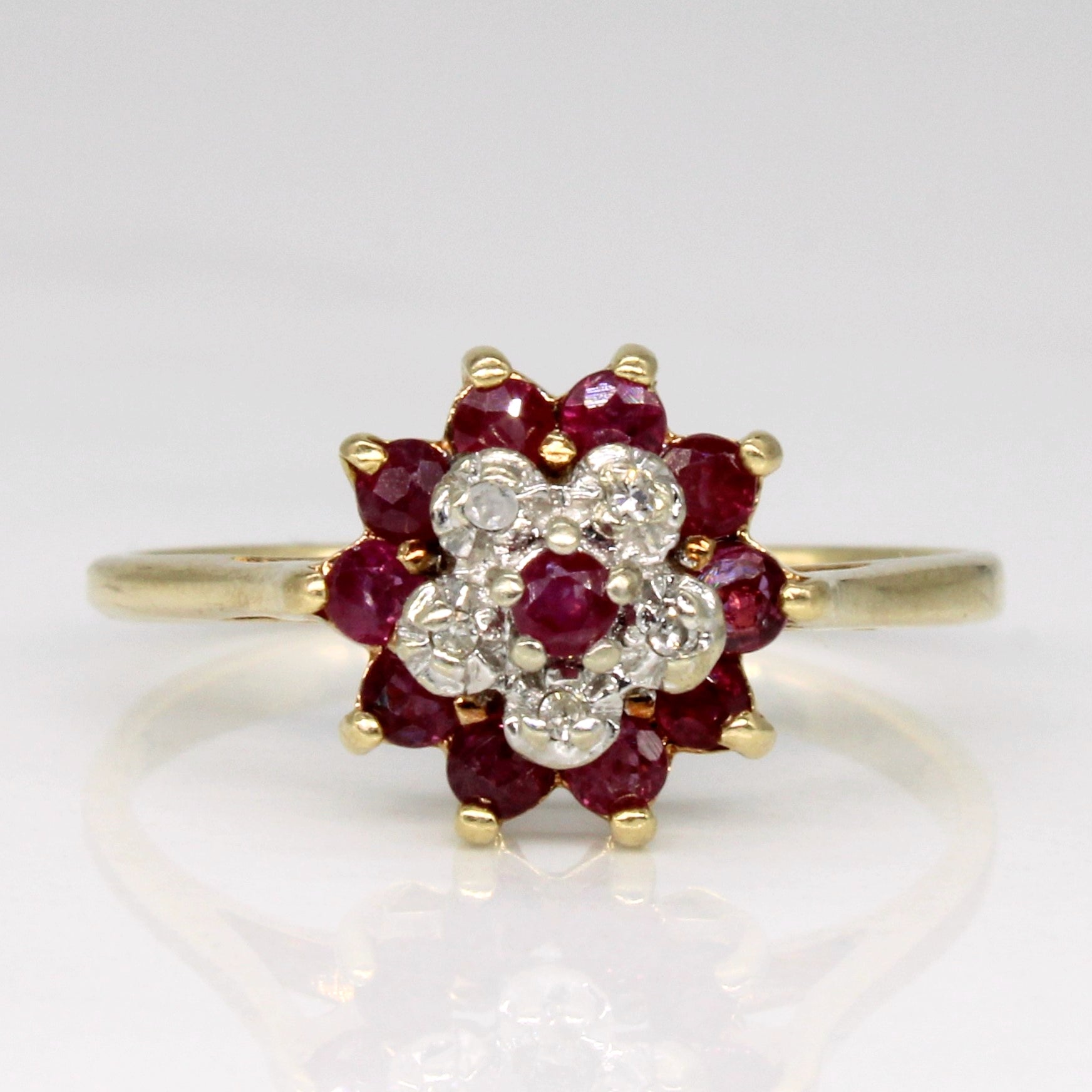 Ruby & Diamond Cluster Ring | 0.22ctw, 0.02ctw | SZ 7.75 |