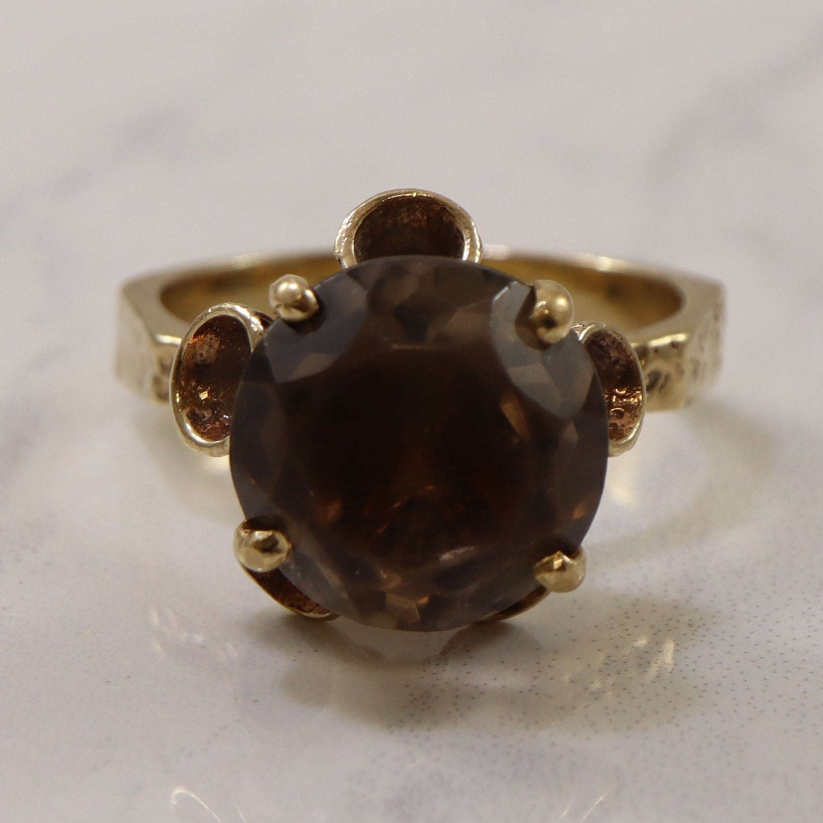 Textured Solitaire Smoky Quartz Ring | 5.00ct | SZ 9 |