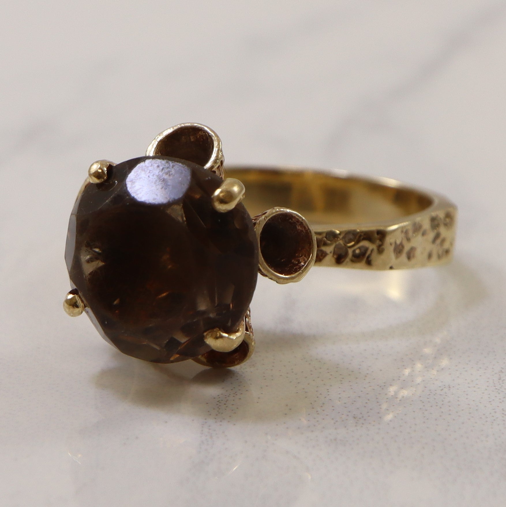 Textured Solitaire Smoky Quartz Ring | 5.00ct | SZ 9 |
