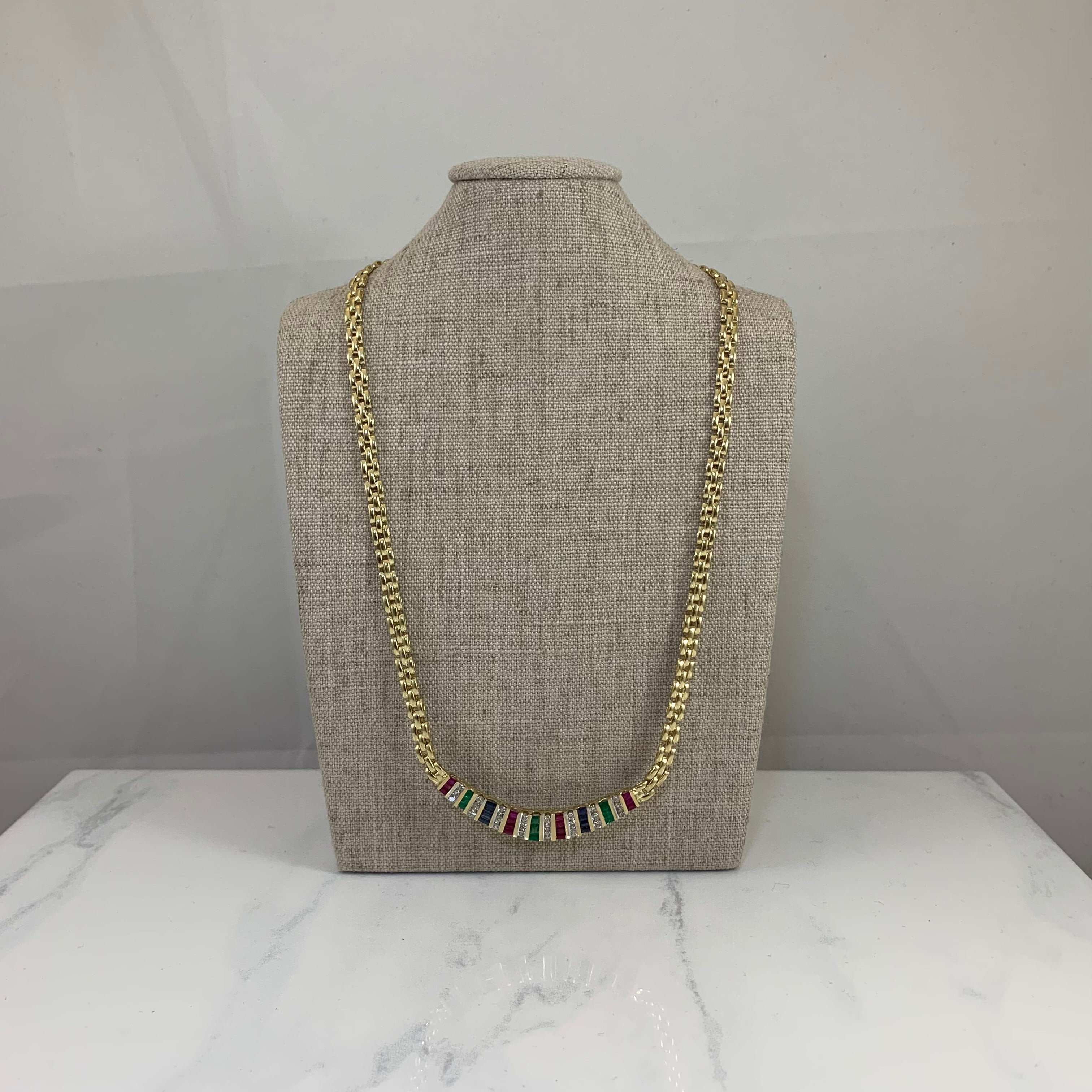 Mixed Gem Bar Necklace | 1.12ctw, 0.72ctw | 18" |