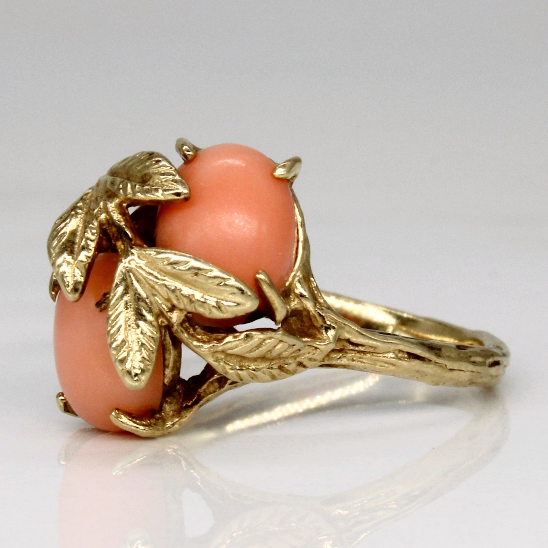 Leaf Detailed Coral Cocktail Ring | 1.80ctw | SZ 6.5 |