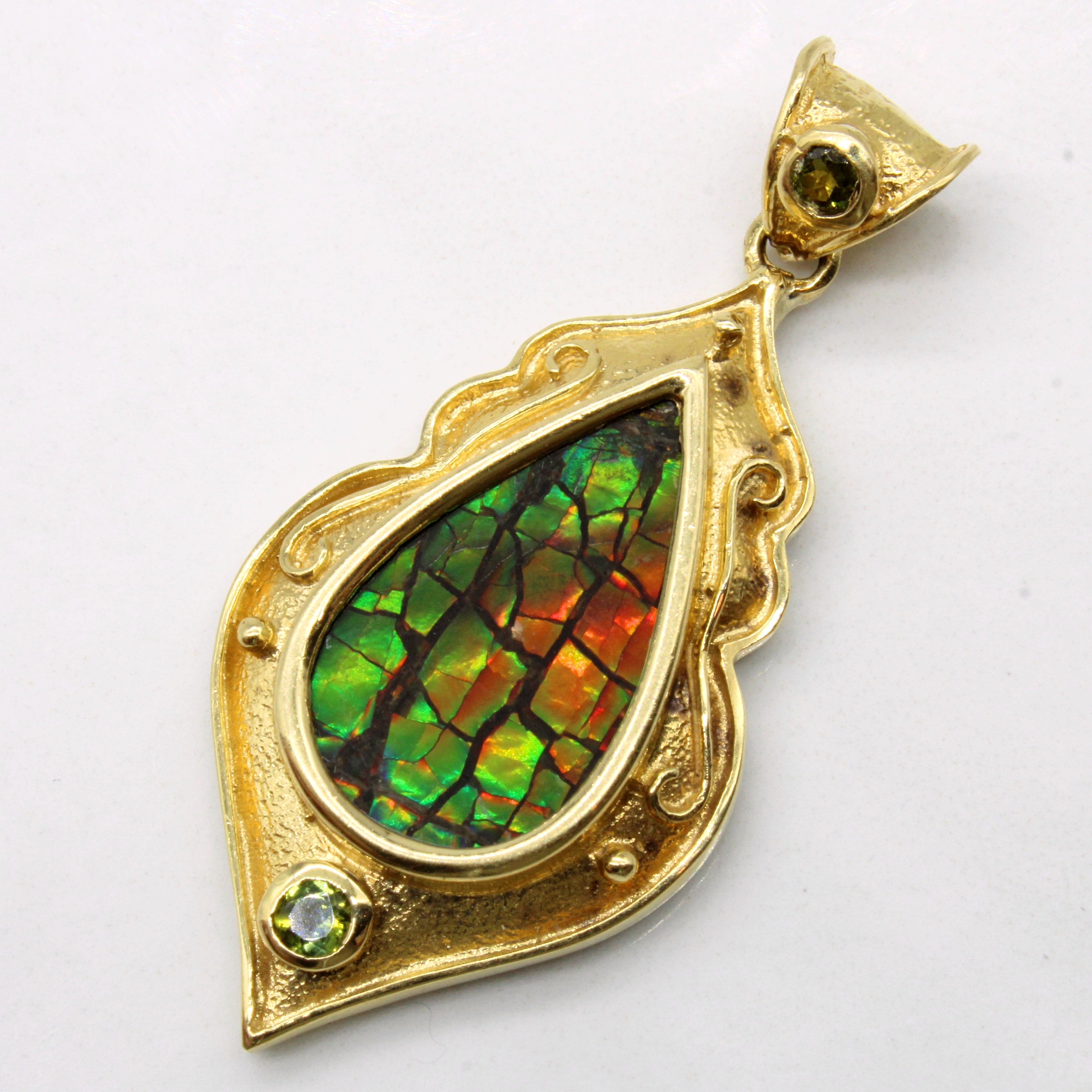 Ammolite & Tourmaline Drop Pendant | 4.50ct, 0.05ctw |
