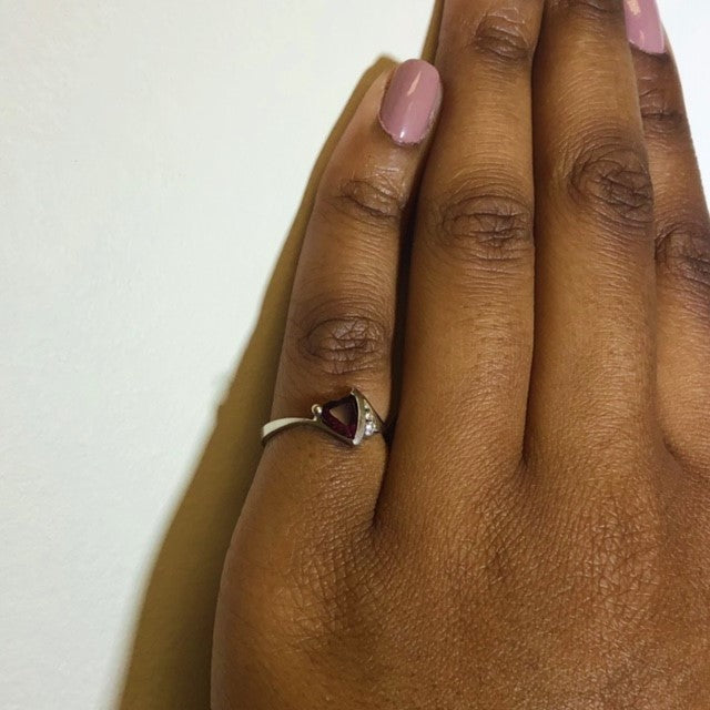 Trillion Cut Rhodolite Garnet Ring | 5.90ct, 0.02ctw | SZ 6.5 |