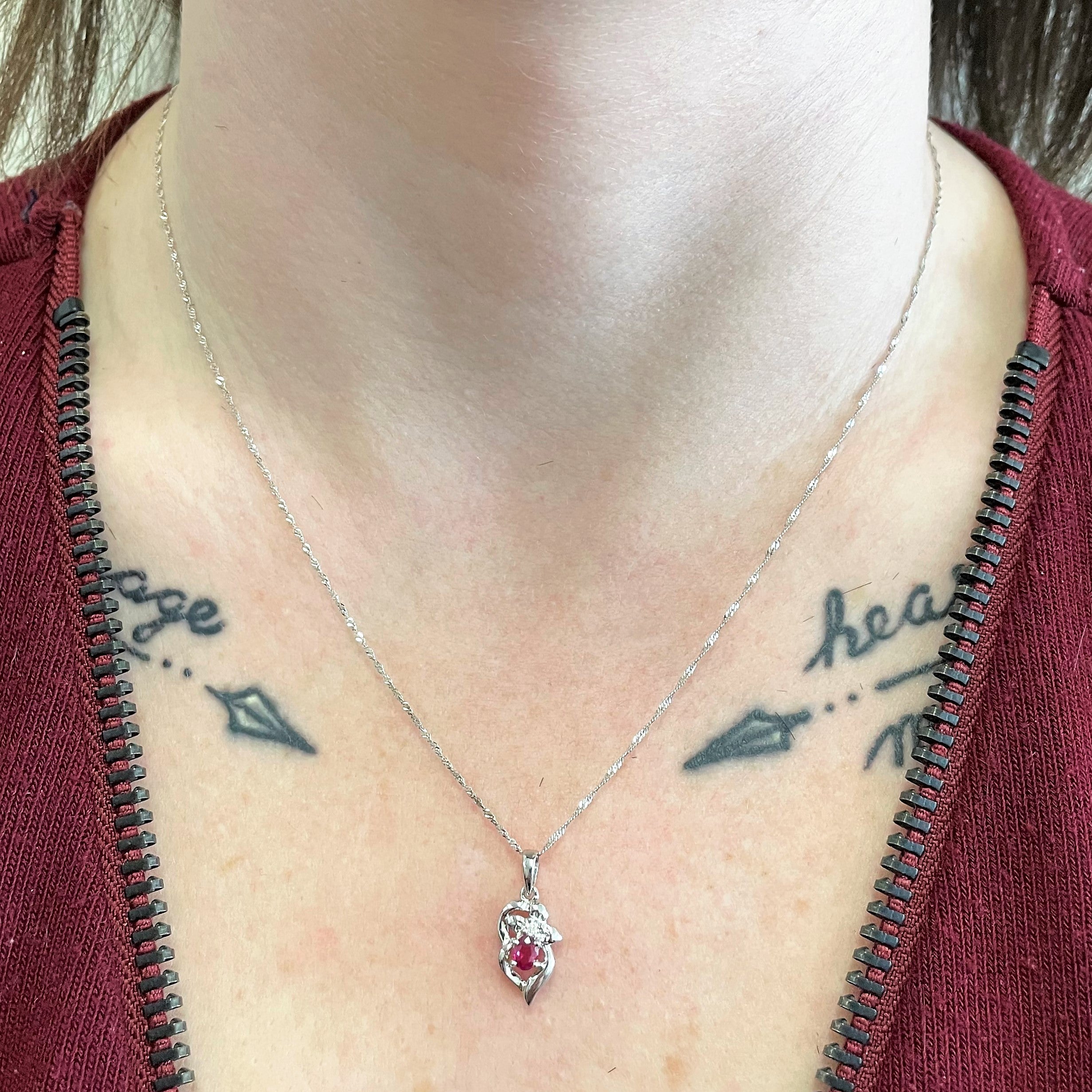 Oval Ruby & Diamond Necklace | 0.20ct, 0.02ct | 18" |