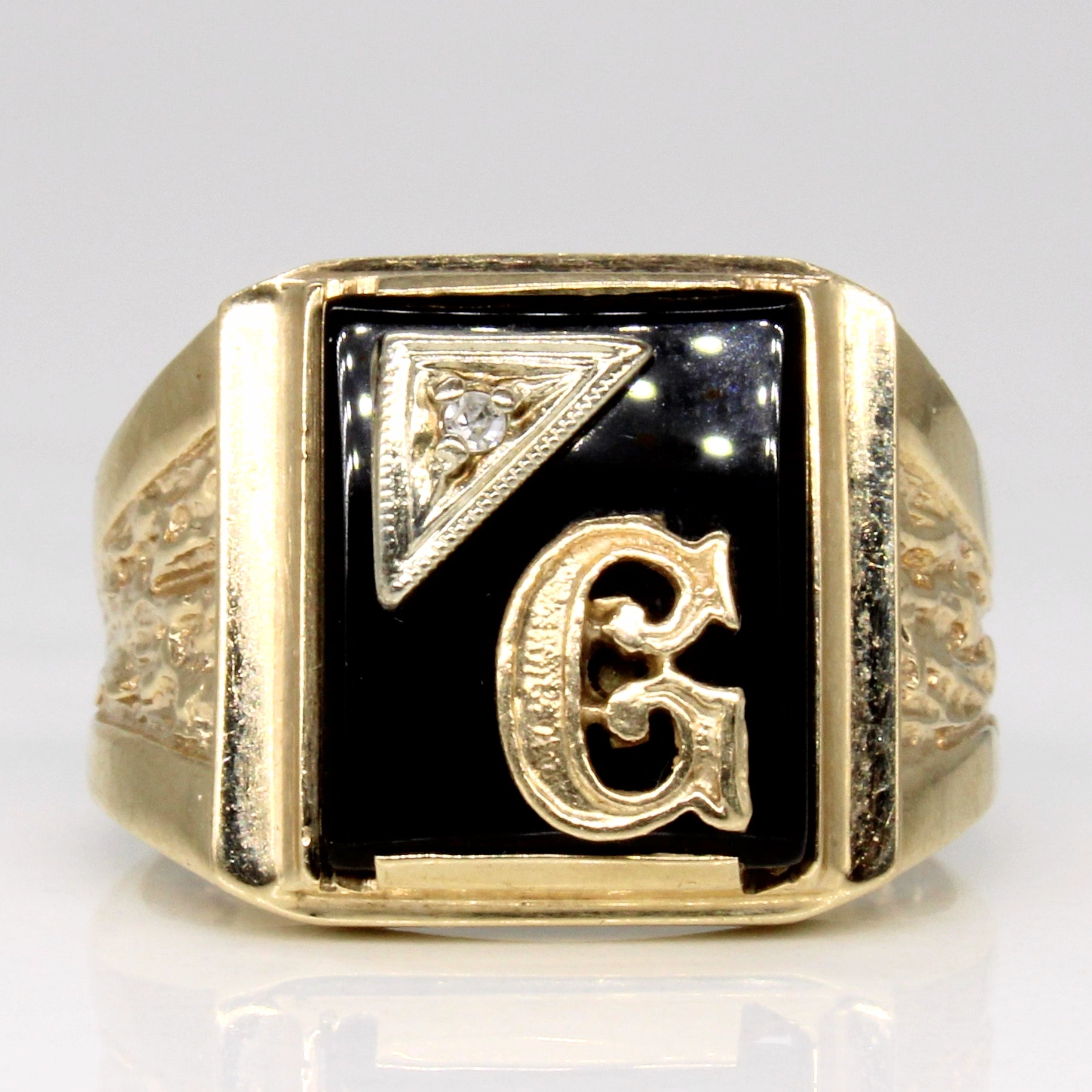 Black Onyx & Diamond Initial 'G' Ring | 2.00ct, 0.01ct | SZ