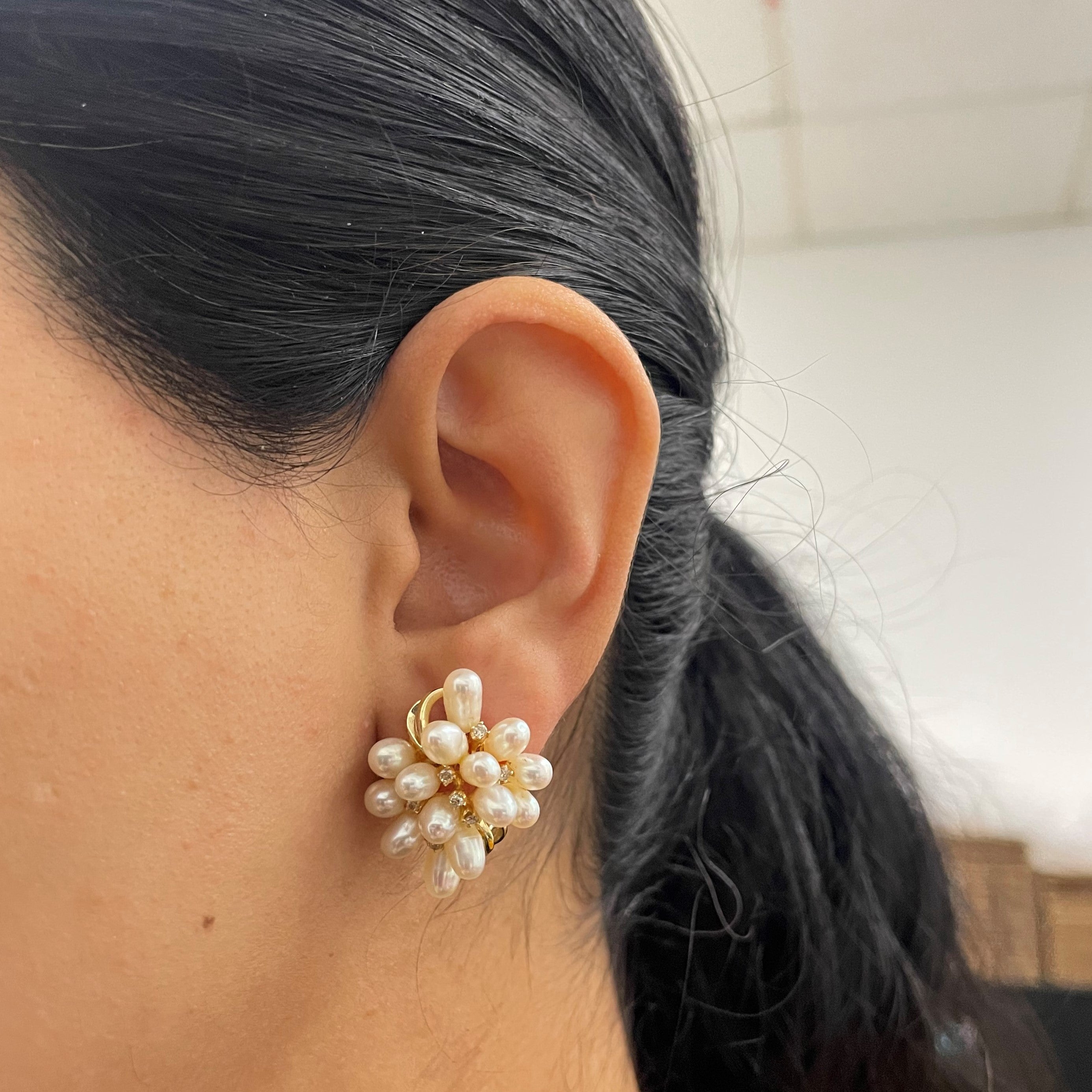 Pearl Cluster Earrings | 0.14ctw |
