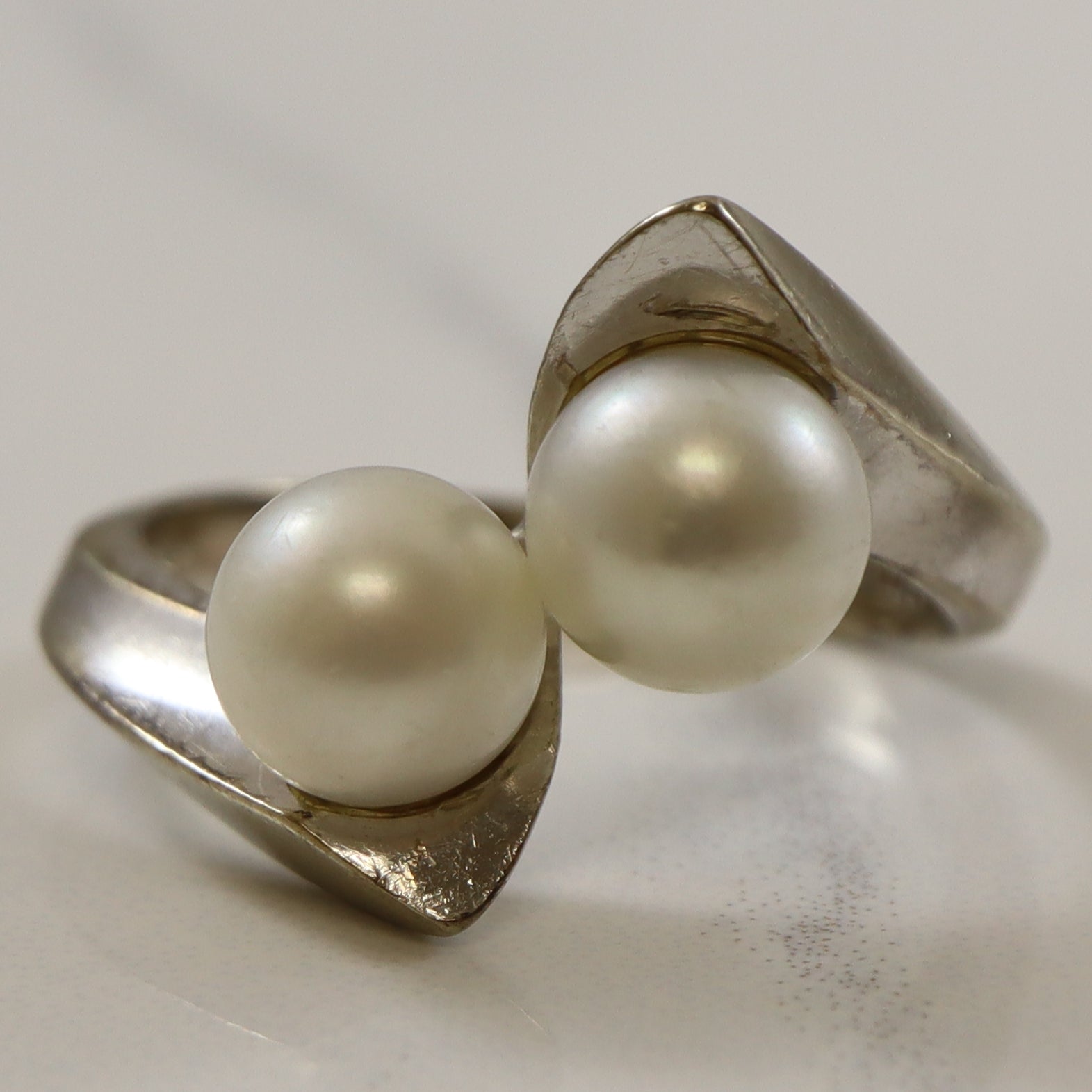 Double Pearl Bypass Ring | 3.90ct | SZ 6 |