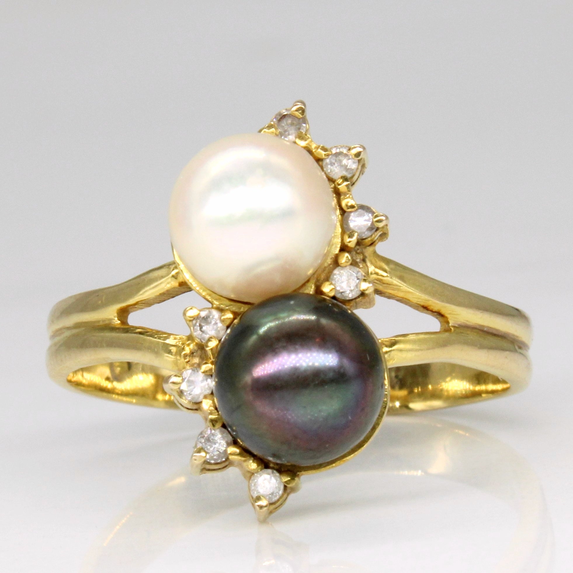 Two Tone Pearl & Diamond Ring | 0.08ctw | SZ 10.5 |
