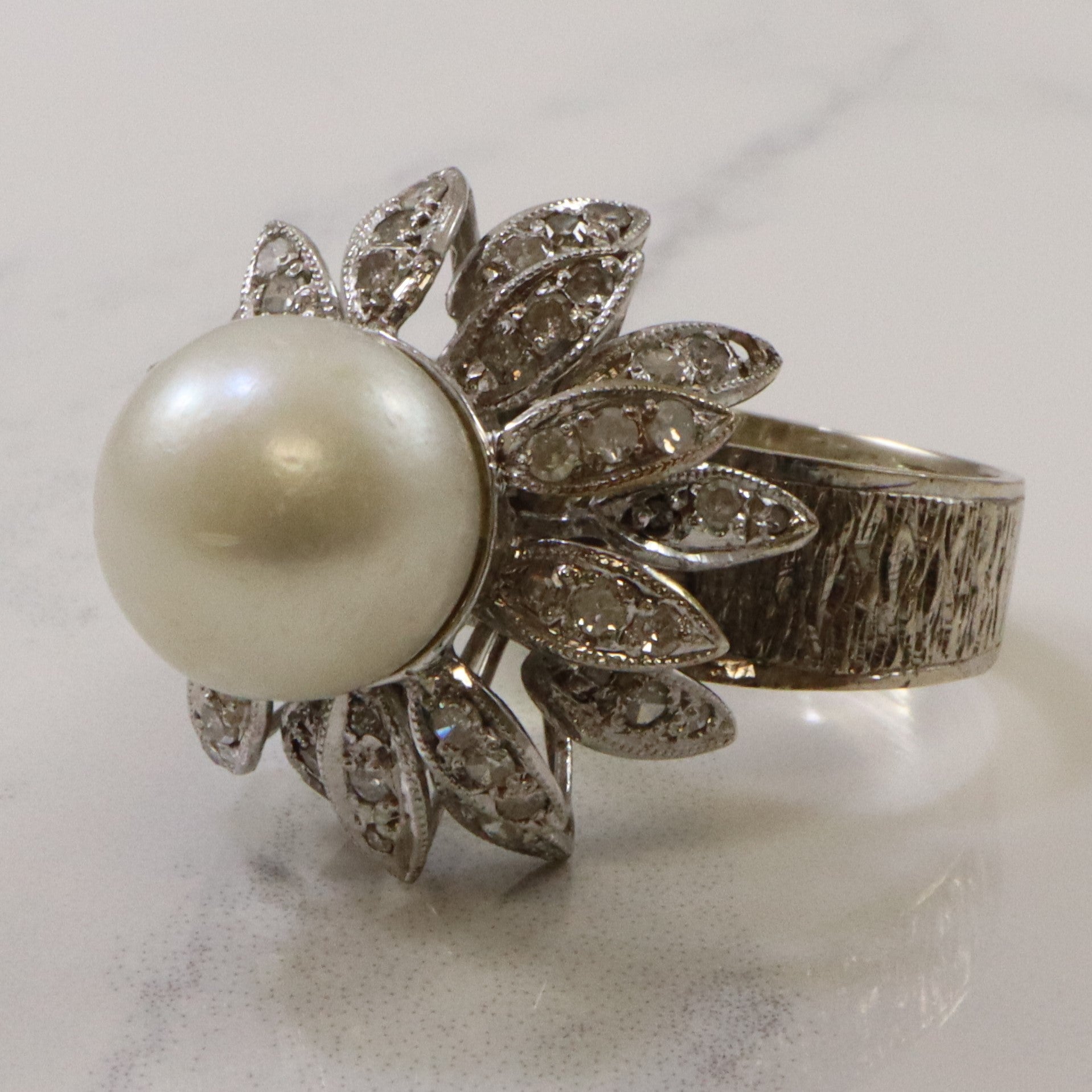 Pearl & Diamond Floral Cocktail Ring | 11.00ct, 0.50ctw | SZ 8.5 |