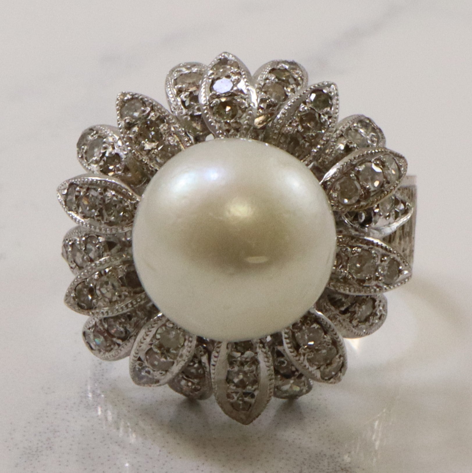 Pearl & Diamond Floral Cocktail Ring | 11.00ct, 0.50ctw | SZ 8.5 |