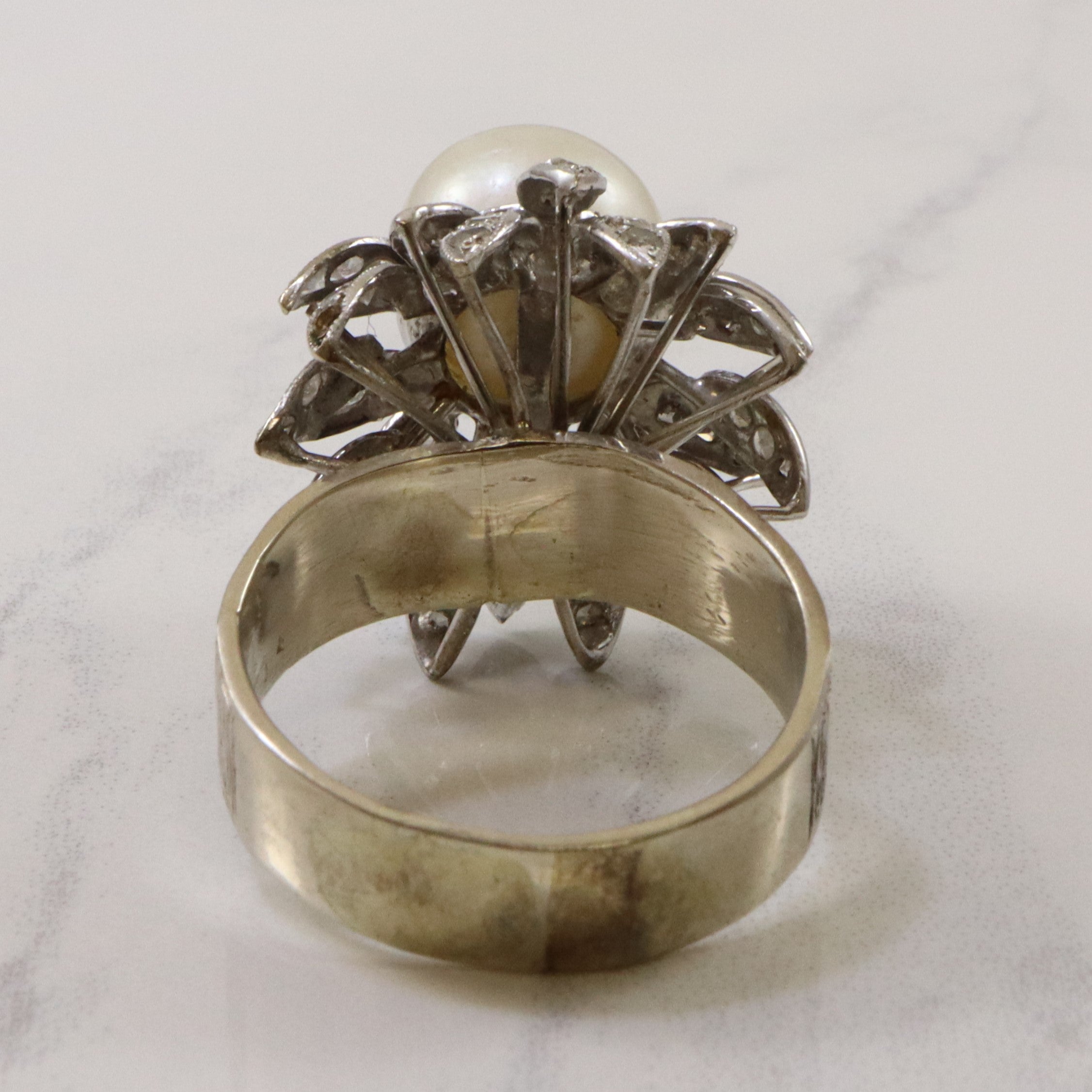 Pearl & Diamond Floral Cocktail Ring | 11.00ct, 0.50ctw | SZ 8.5 |