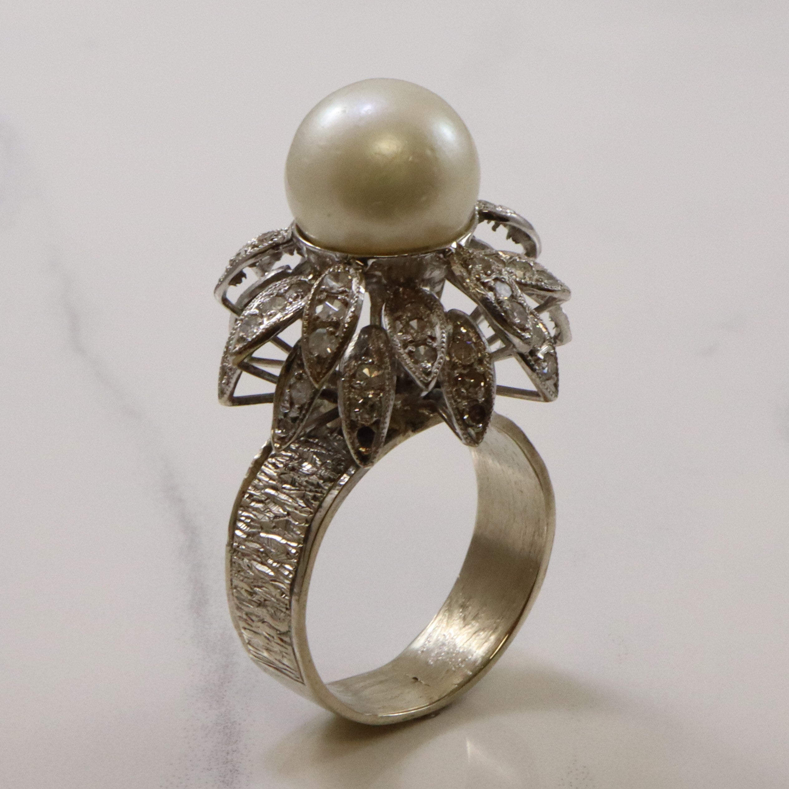 Pearl & Diamond Floral Cocktail Ring | 11.00ct, 0.50ctw | SZ 8.5 |