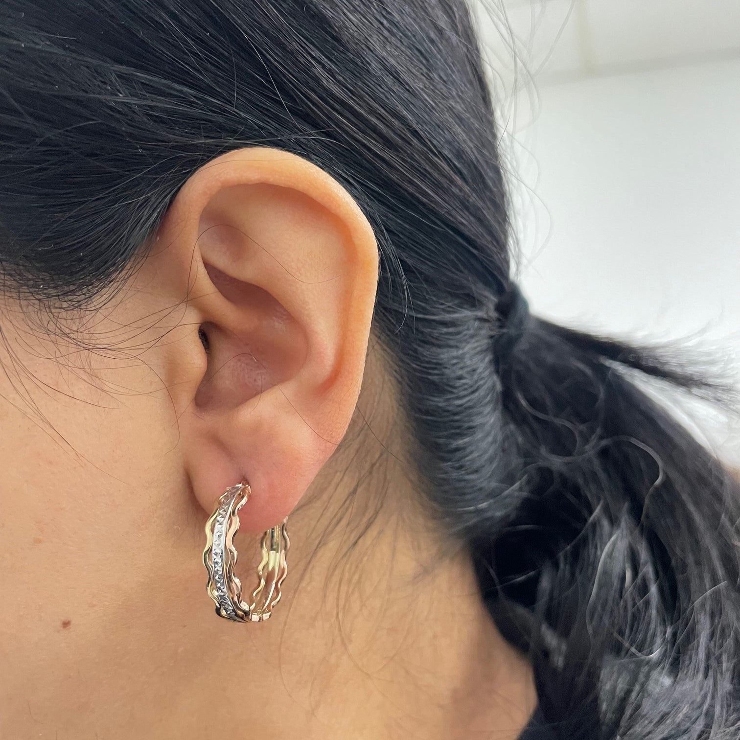 Textured Tri Tone Hoop Earrings |