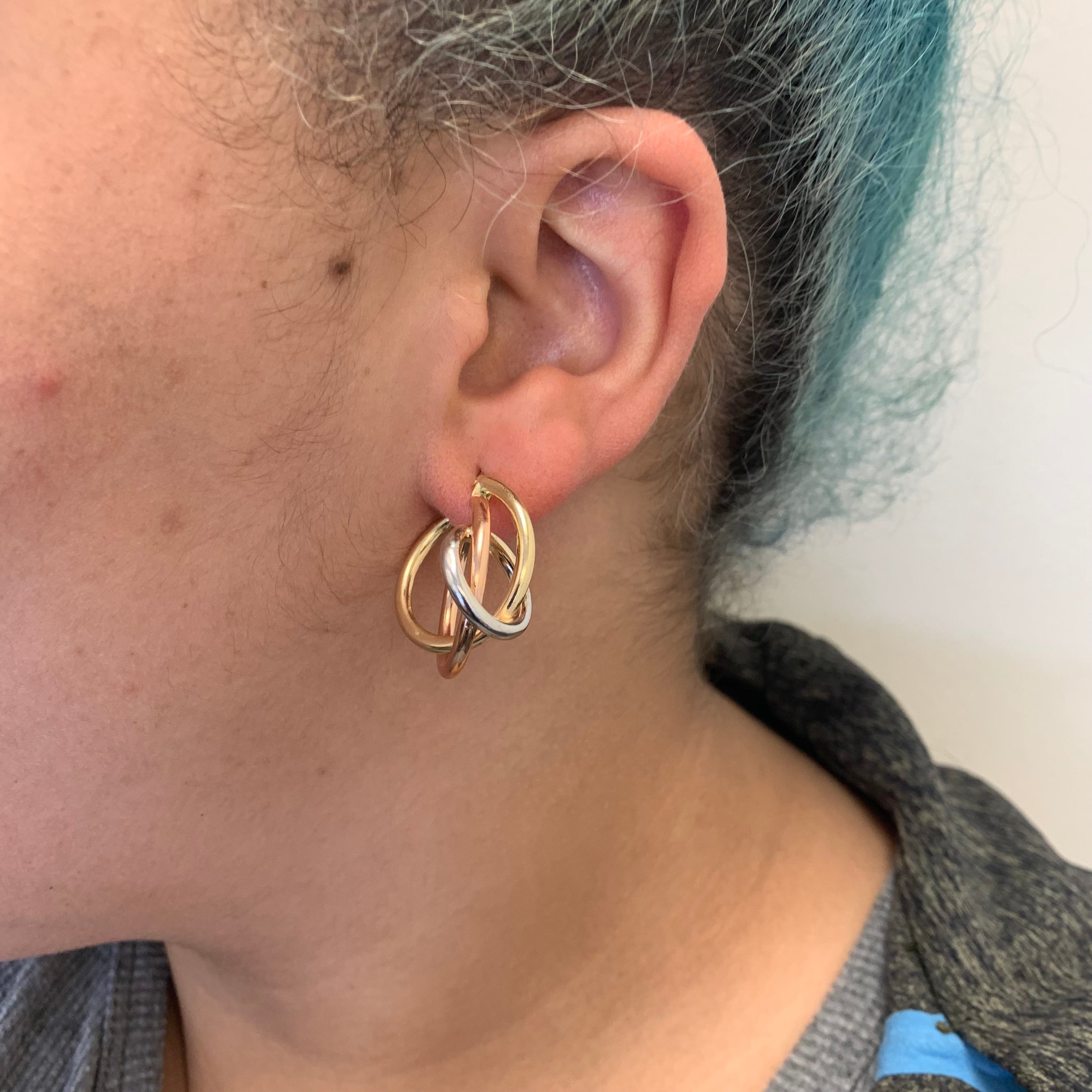 Abstract Tri Tone Hoop Earrings |