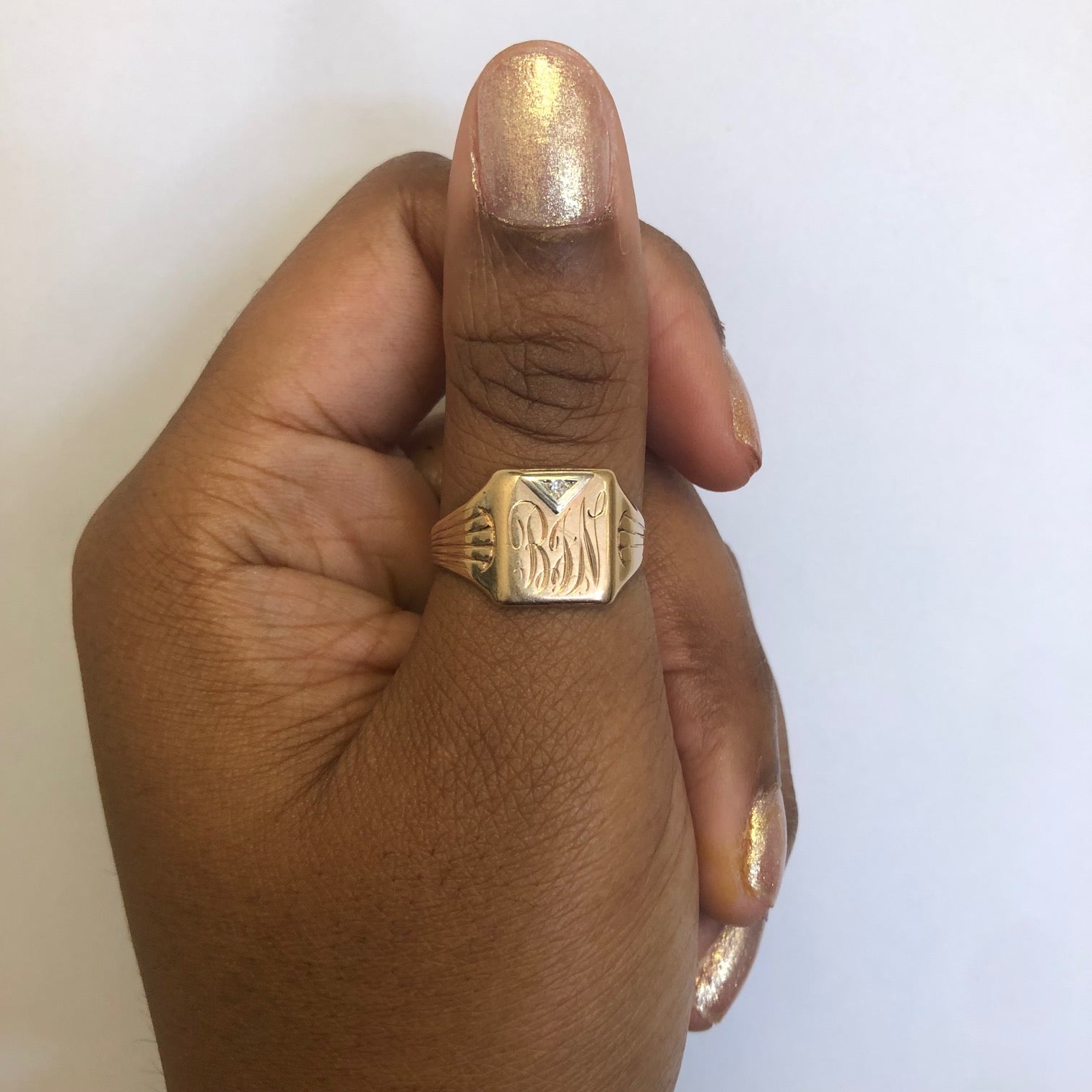 1930s Initial 'BJN' Diamond Signet Ring | 0.01ct | SZ 11.5 |