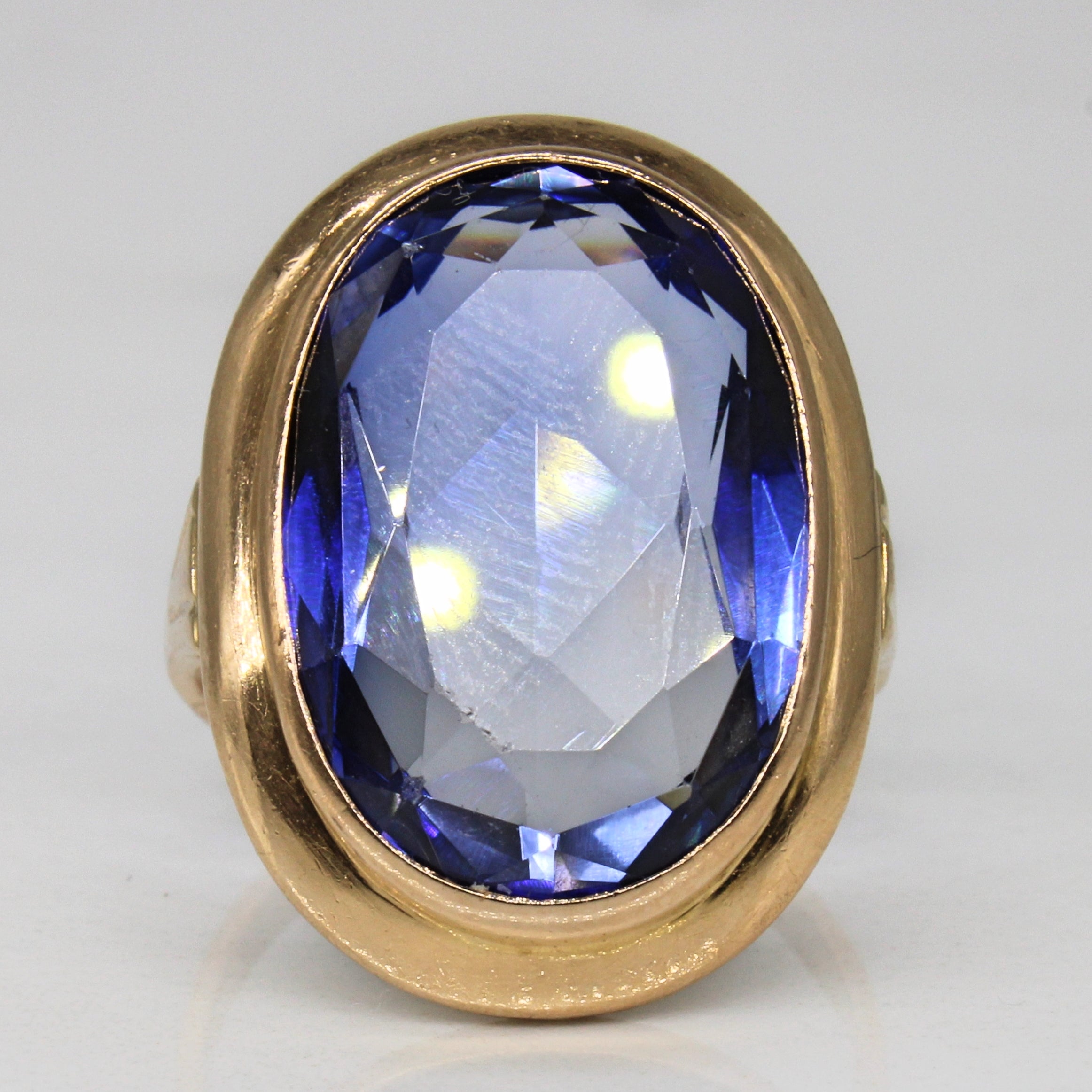 Bague cocktail en saphir synthétique style milieu du siècle | 9,25 ct | Taille 6,75 |