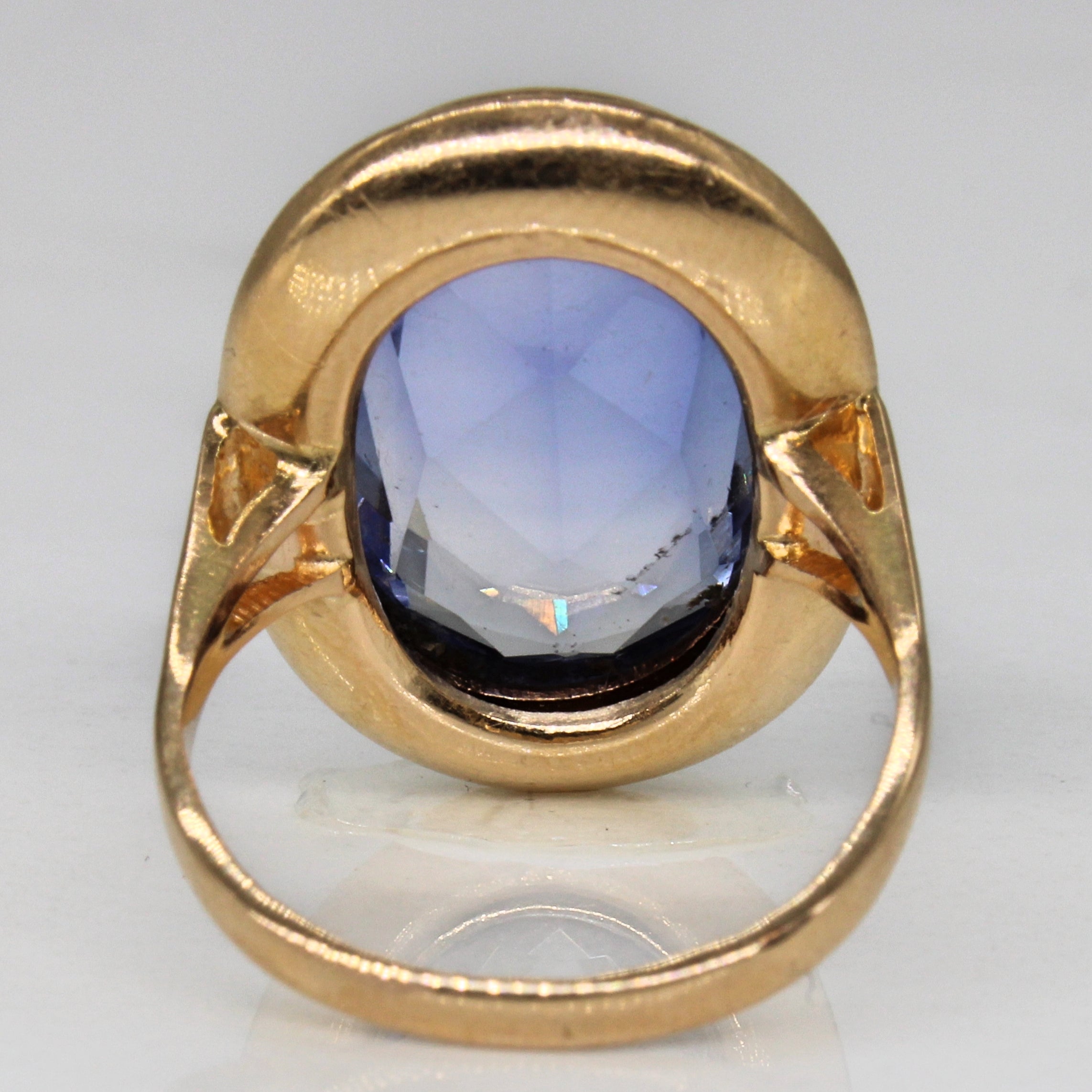 Bague cocktail en saphir synthétique style milieu du siècle | 9,25 ct | Taille 6,75 |