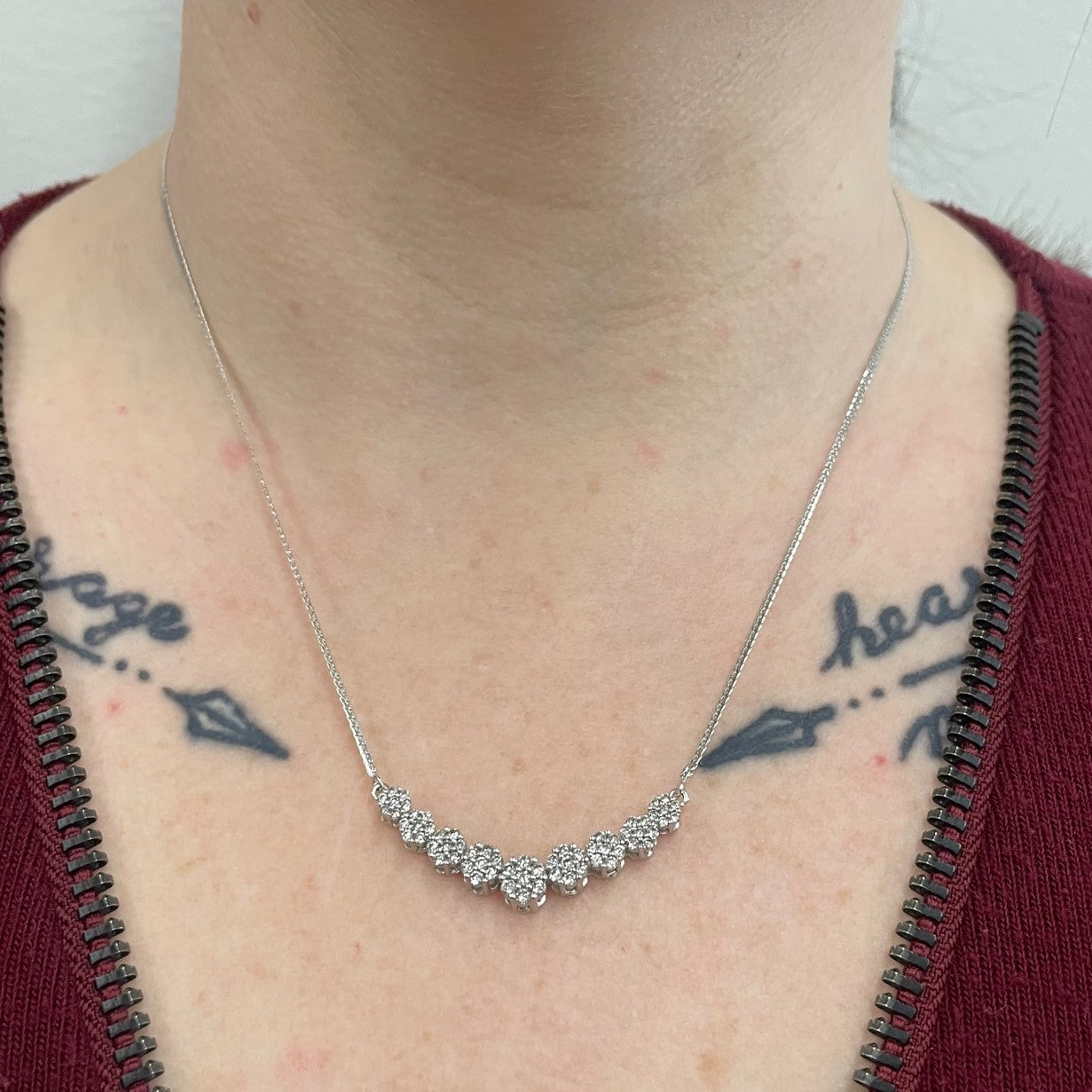 Cluster Diamond White Gold Necklace | 0.88ctw | 17"|