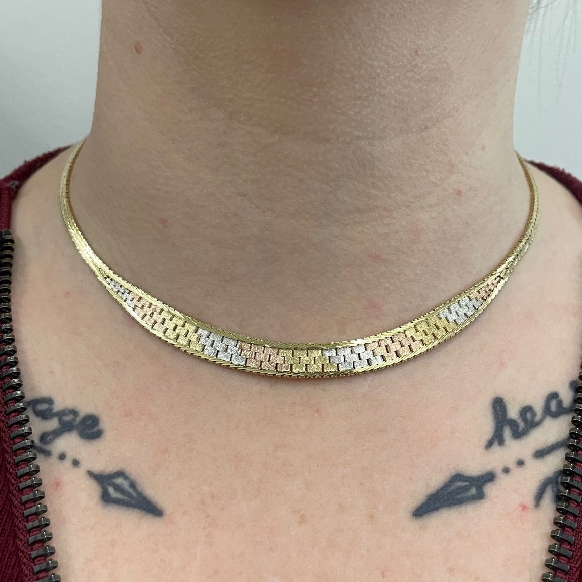 Tri Tone Tapered Woven Necklace | 15" |