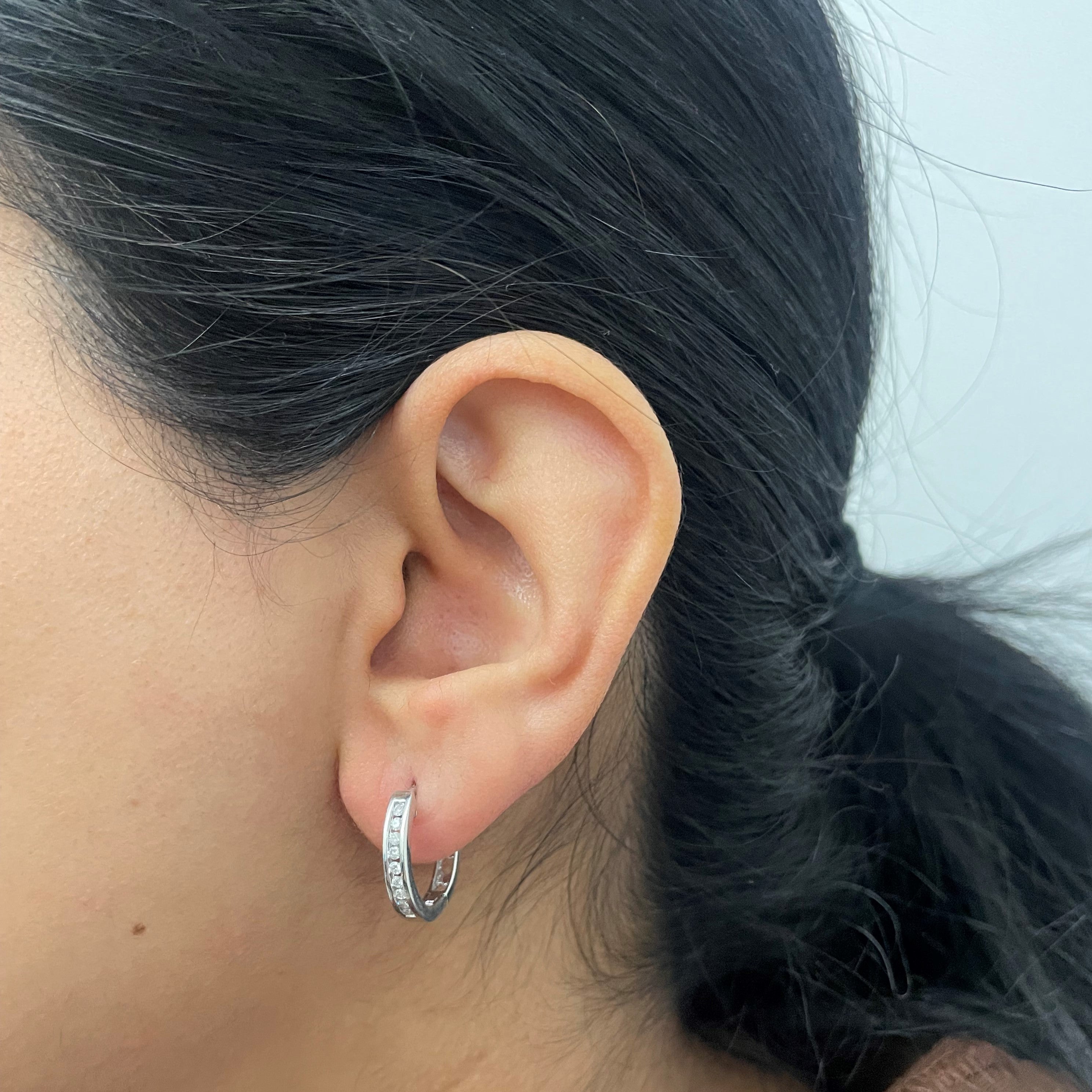 Channel Set Diamond Huggie Earrings | 0.18ctw |