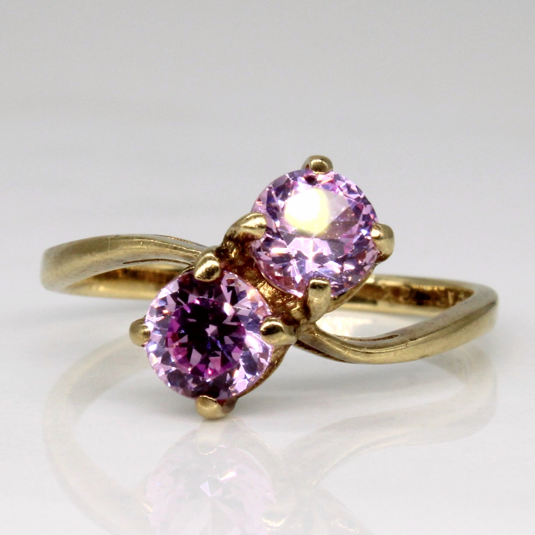 Bague Toi et Moi en saphir rose synthétique | 1,00 ct | Taille 6,5 |
