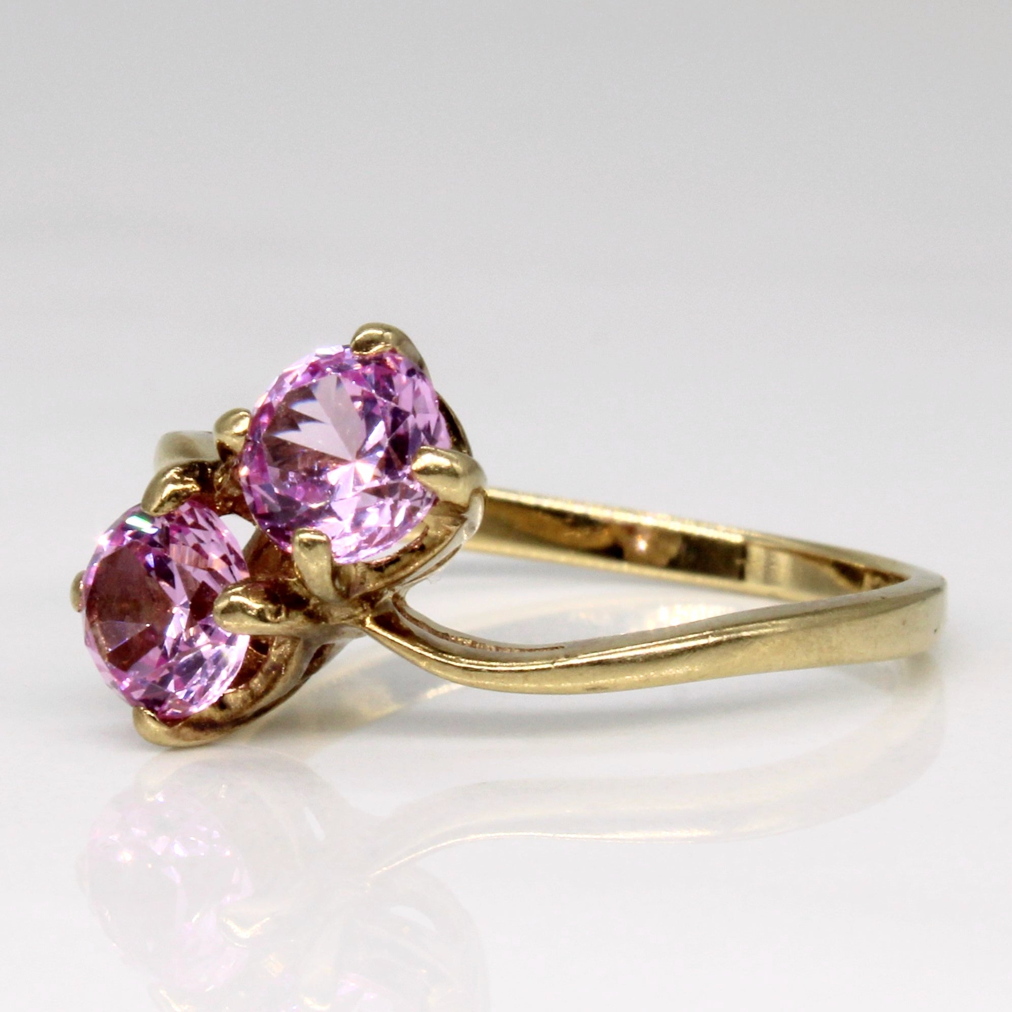Bague Toi et Moi en saphir rose synthétique | 1,00 ct | Taille 6,5 |