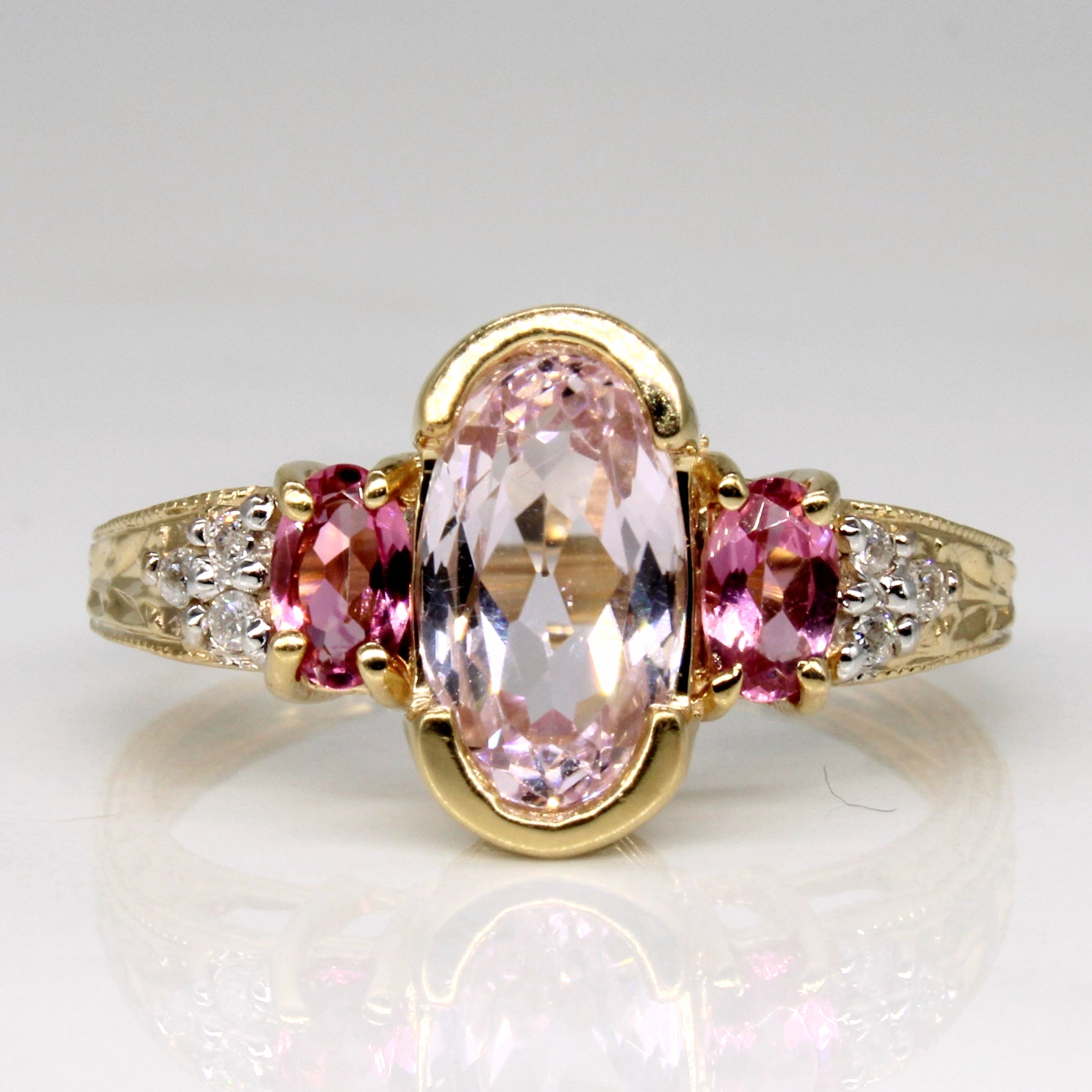 Kunzite & Tourmaline Three Stone Ring | 1.89ctw | SZ 7 |