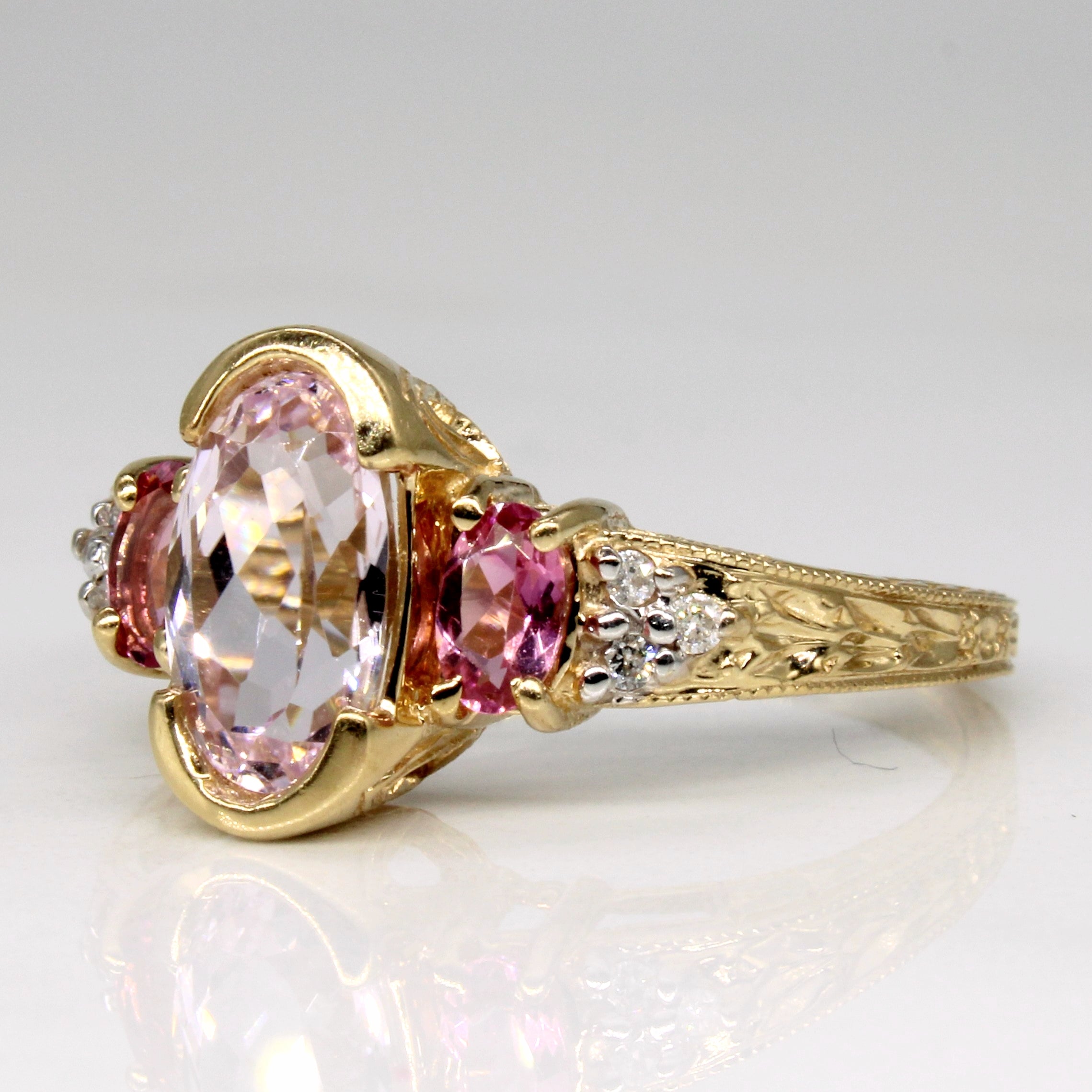Kunzite & Tourmaline Three Stone Ring | 1.89ctw | SZ 7 |