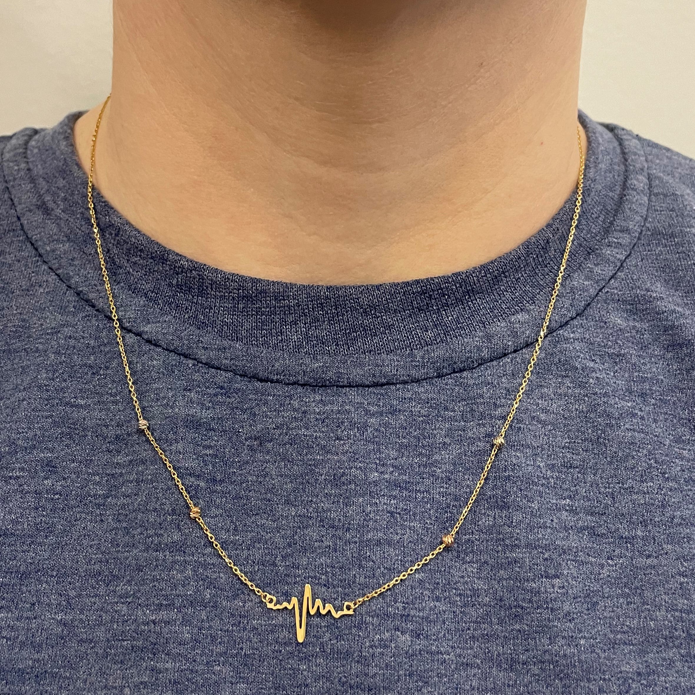 Yellow Gold Heart Beat Necklace | 18"|