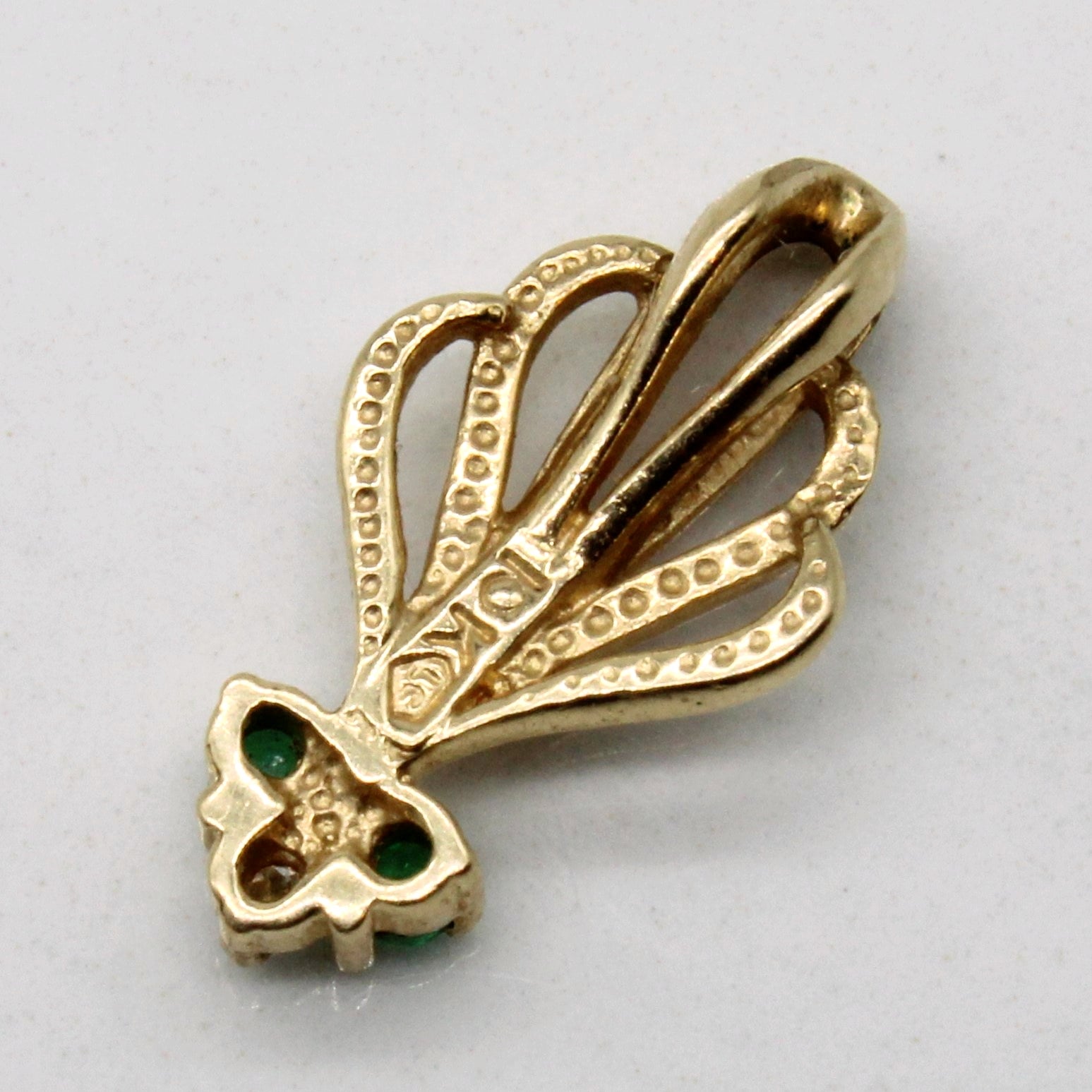 Synthetic Emerald & Diamond Art Deco Style Pendant | 0.03ctw, 0.02ct |