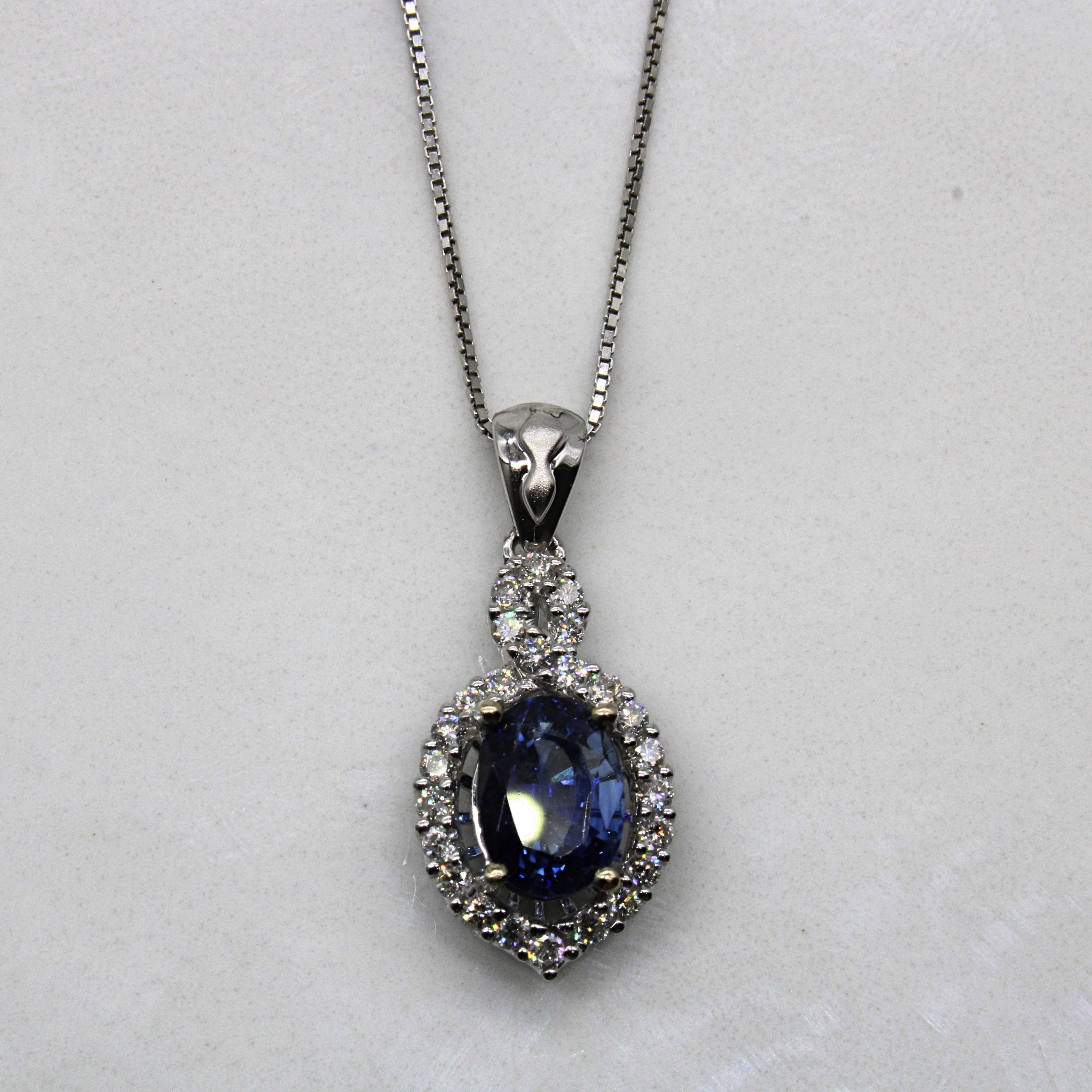 Collier halo saphir et diamants | 1,45 ct, 0,26 ct au total | 45,7 cm (18 po) |