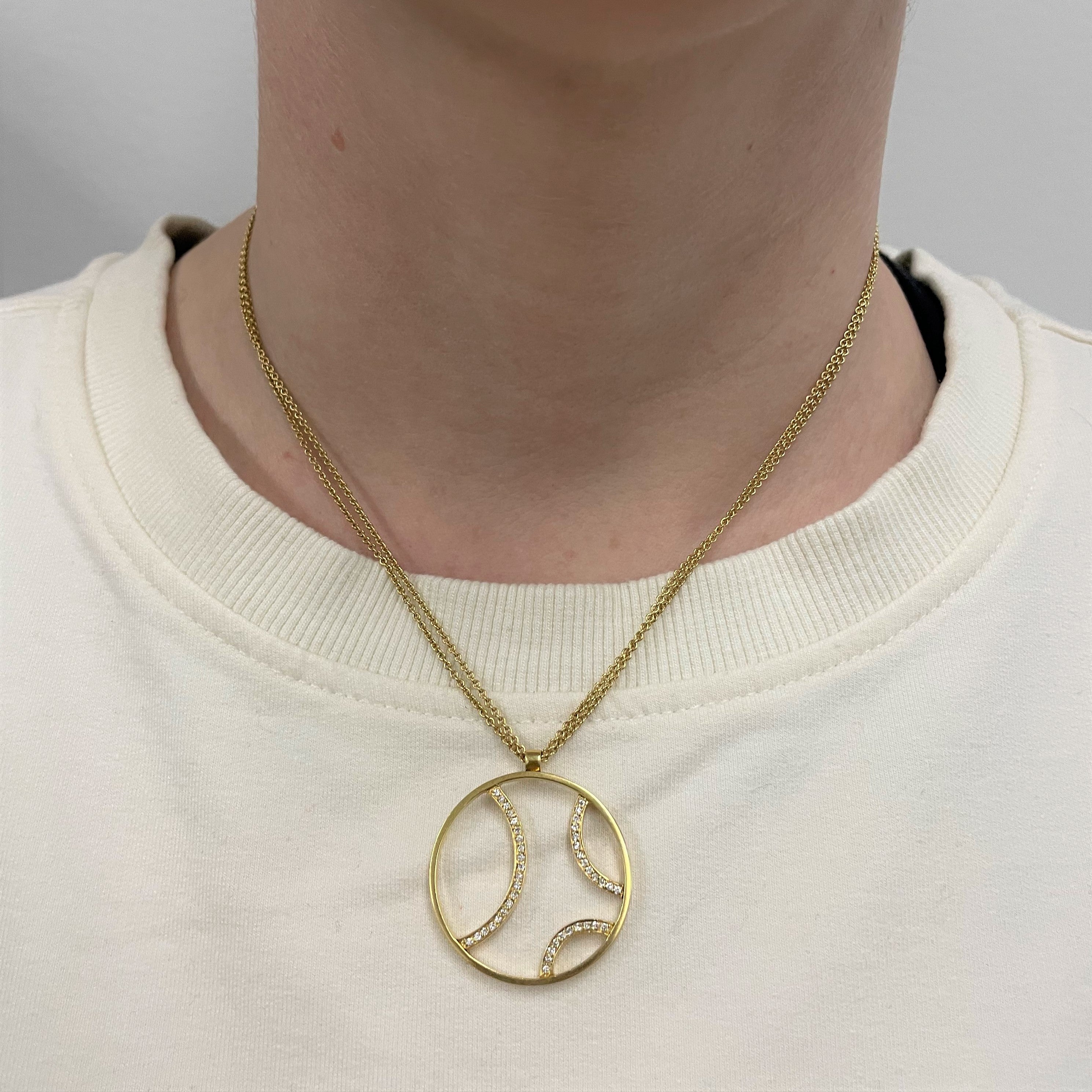 Textured Circle Diamond Pendant Necklace | 0.22ctw | 16"|