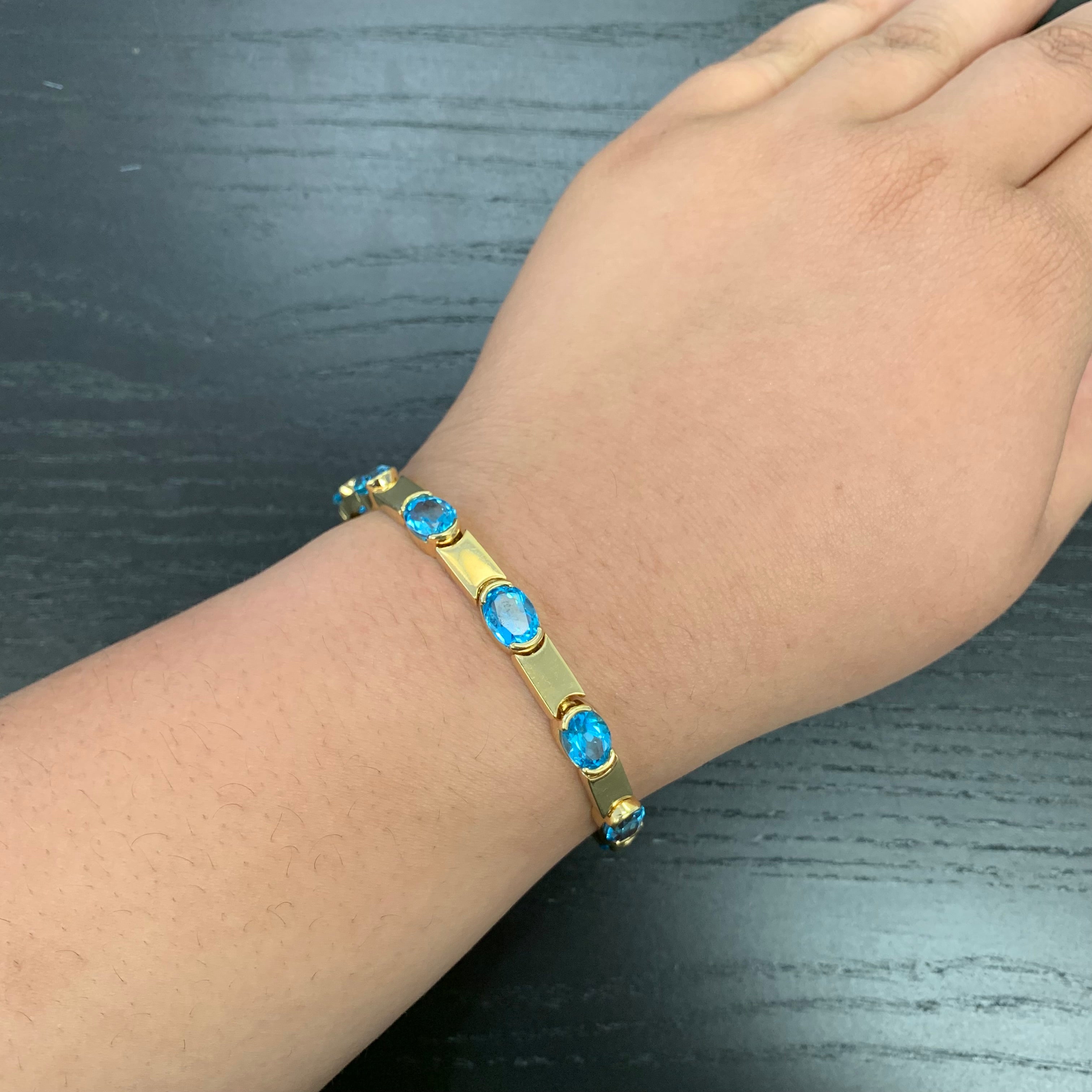 Tension Set Blue Topaz Bracelet | 14.00ctw | 7.75" |