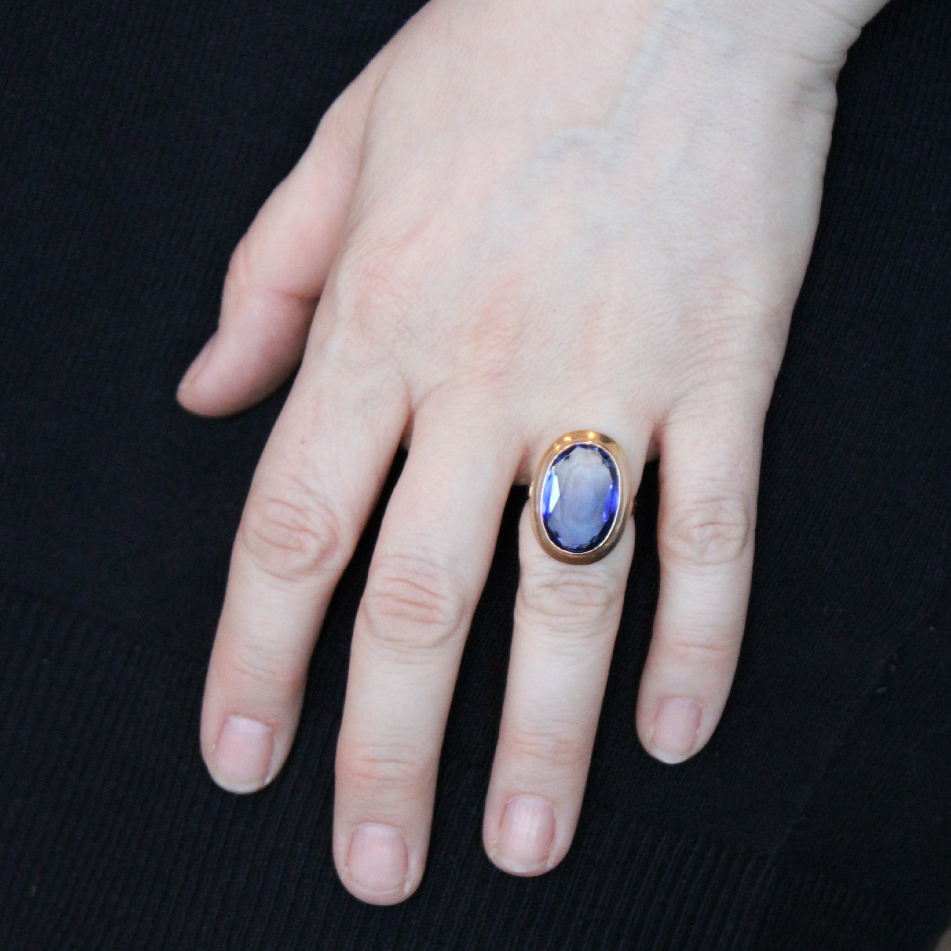 Bague cocktail en saphir synthétique style milieu du siècle | 9,25 ct | Taille 6,75 |
