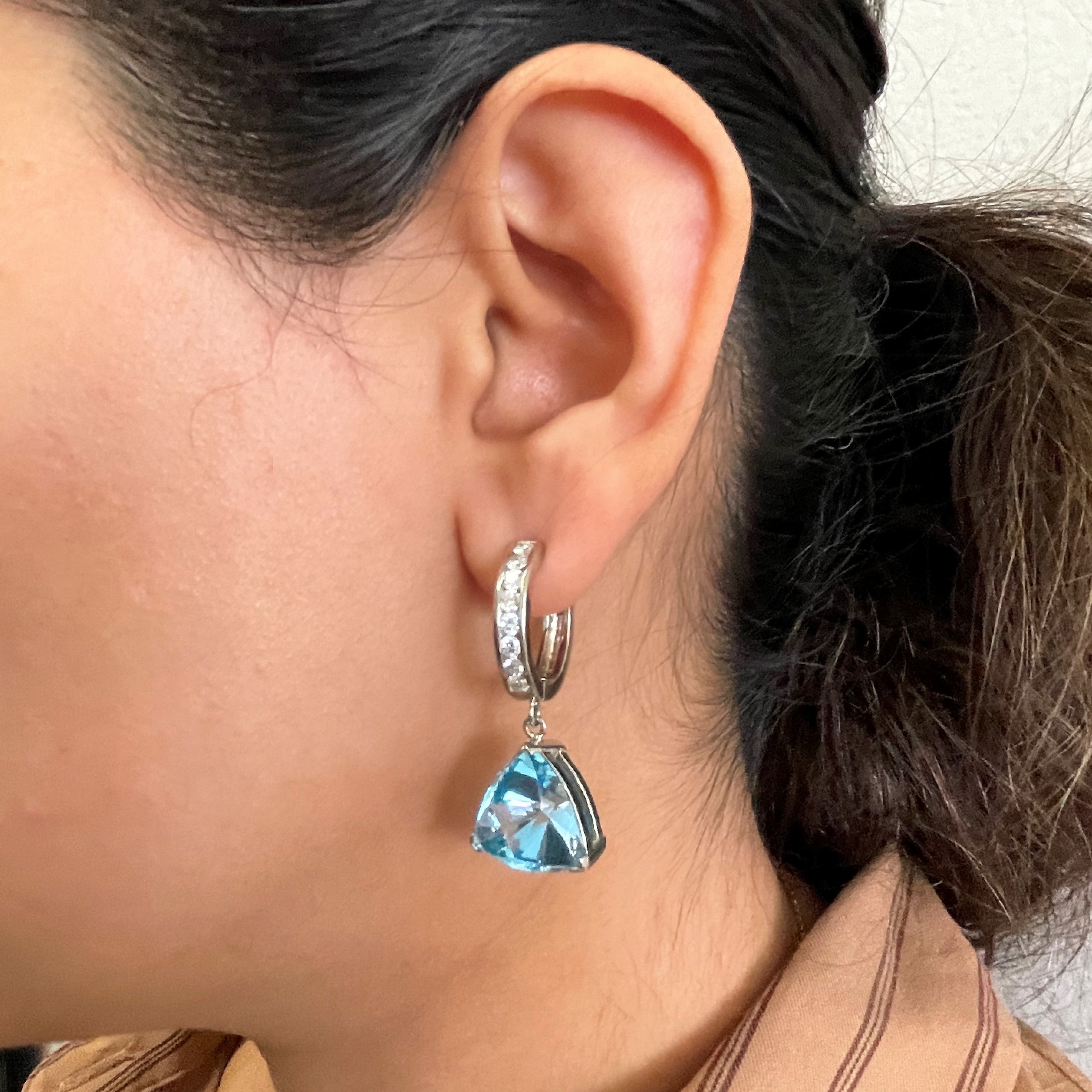 Large Topaz & Diamond Drop Earrings | 22.00ctw, 1.00ctw |